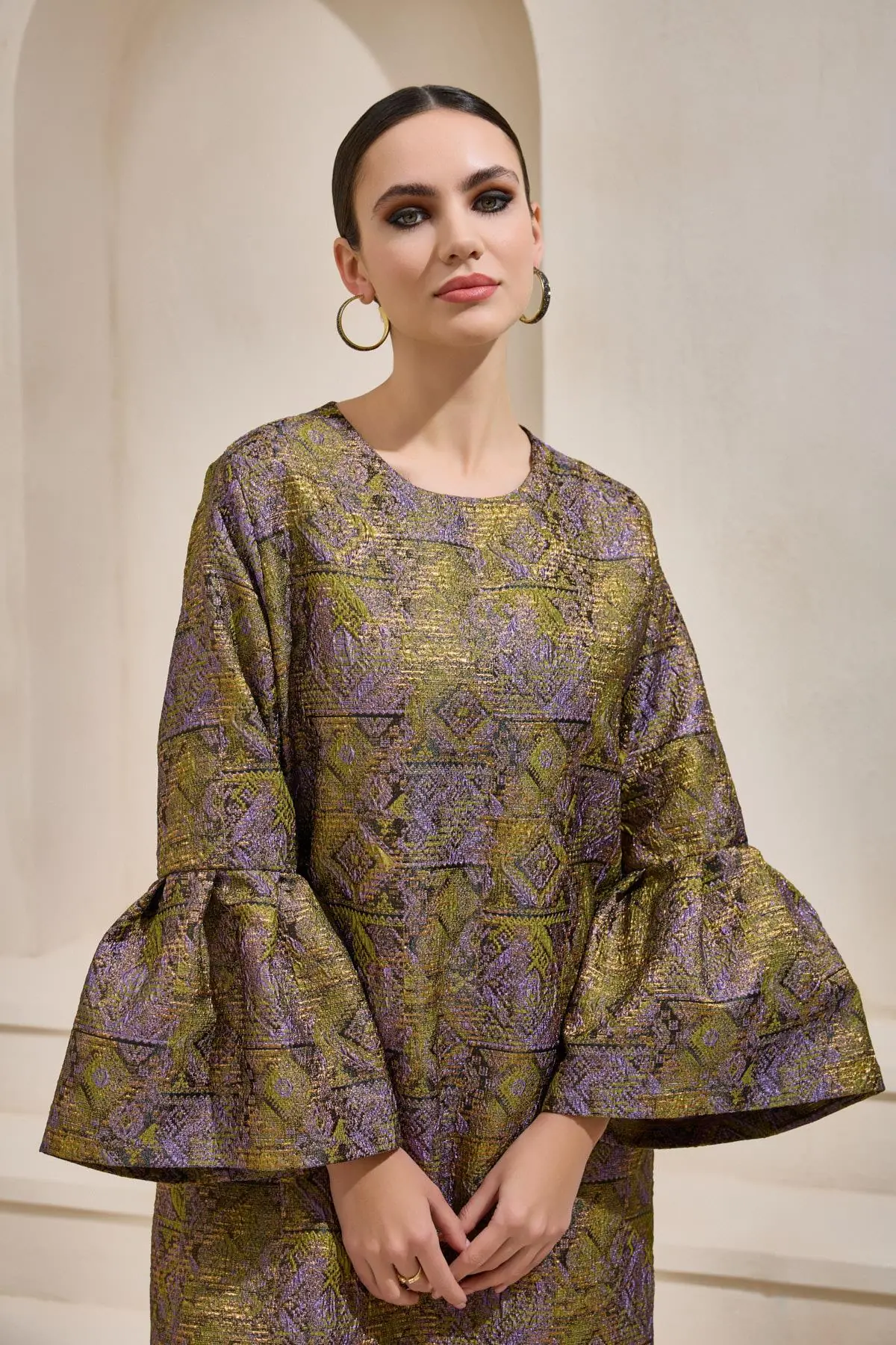 Brocade Maxi Dress – Olive Green, photo 3