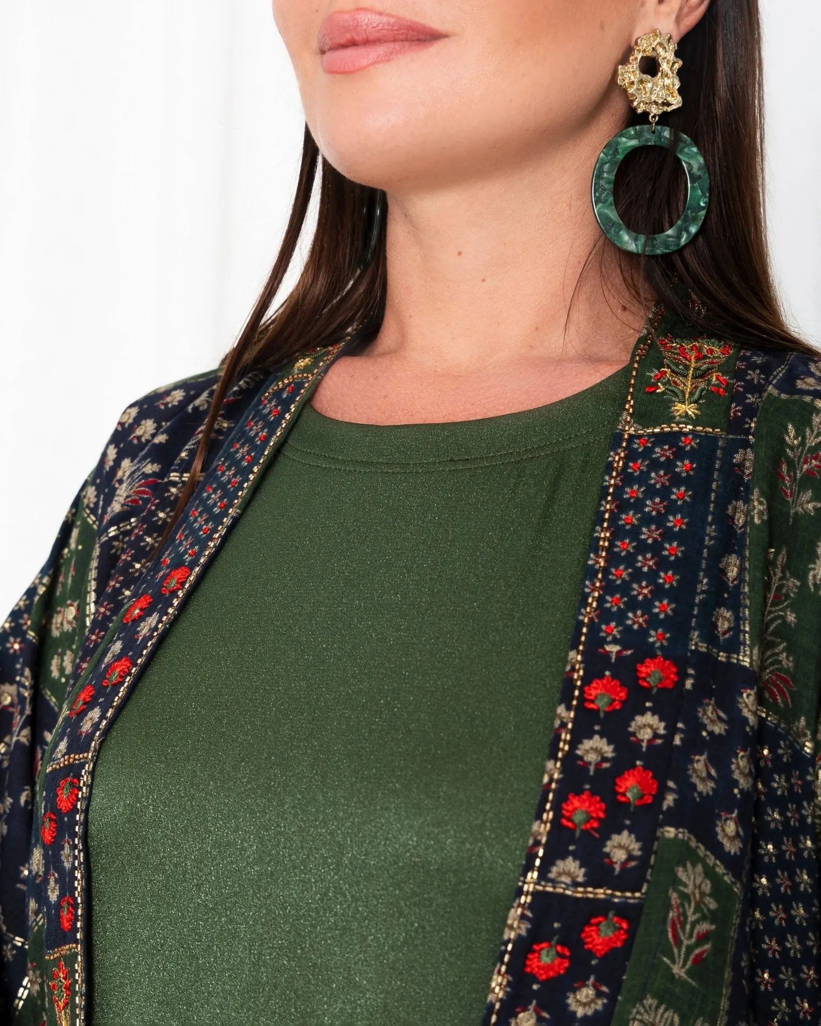 Green Floral Check Kimono Abaya, photo 4