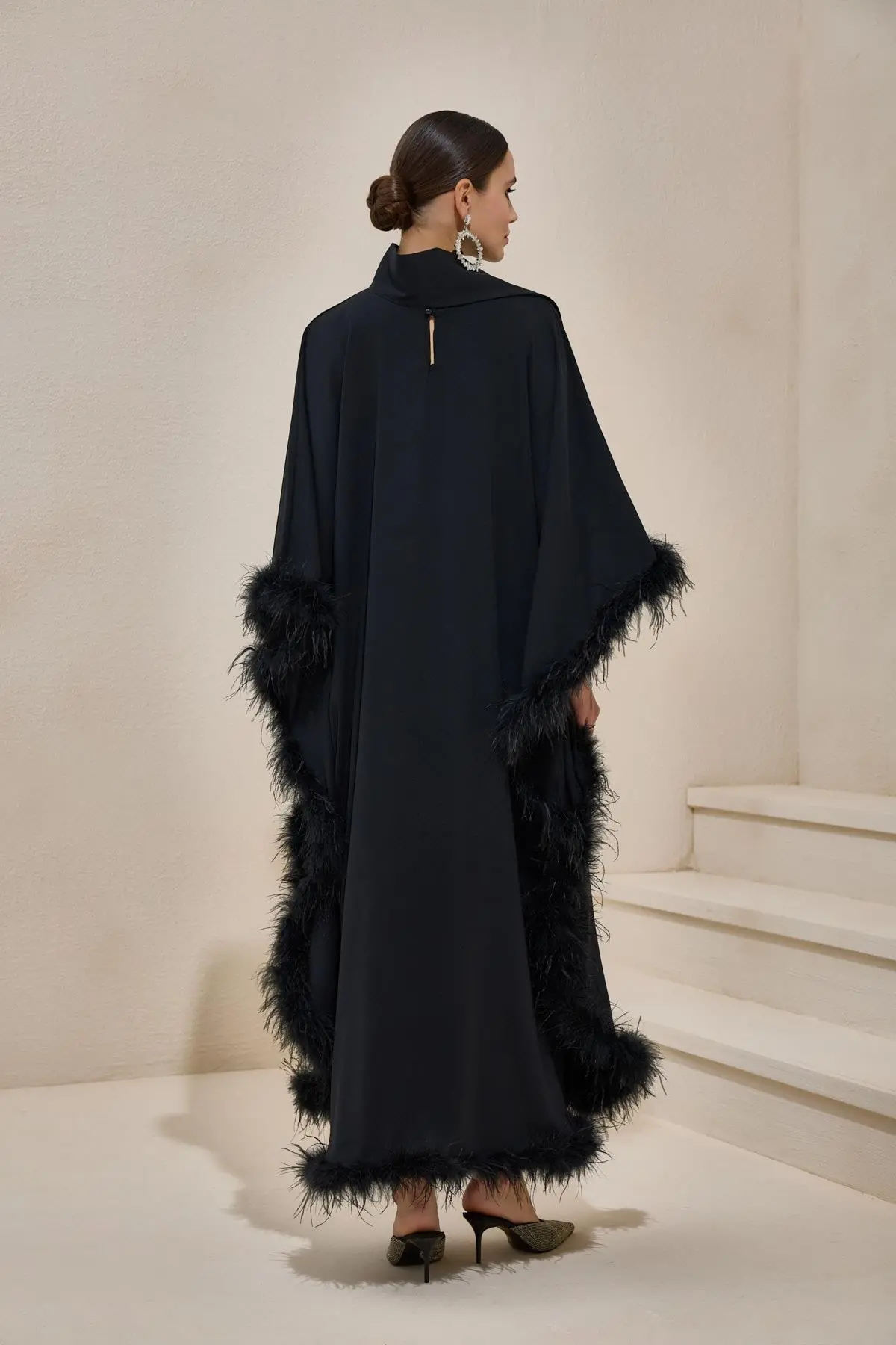 Diva Feather Kaftan Dress – Black, photo 3