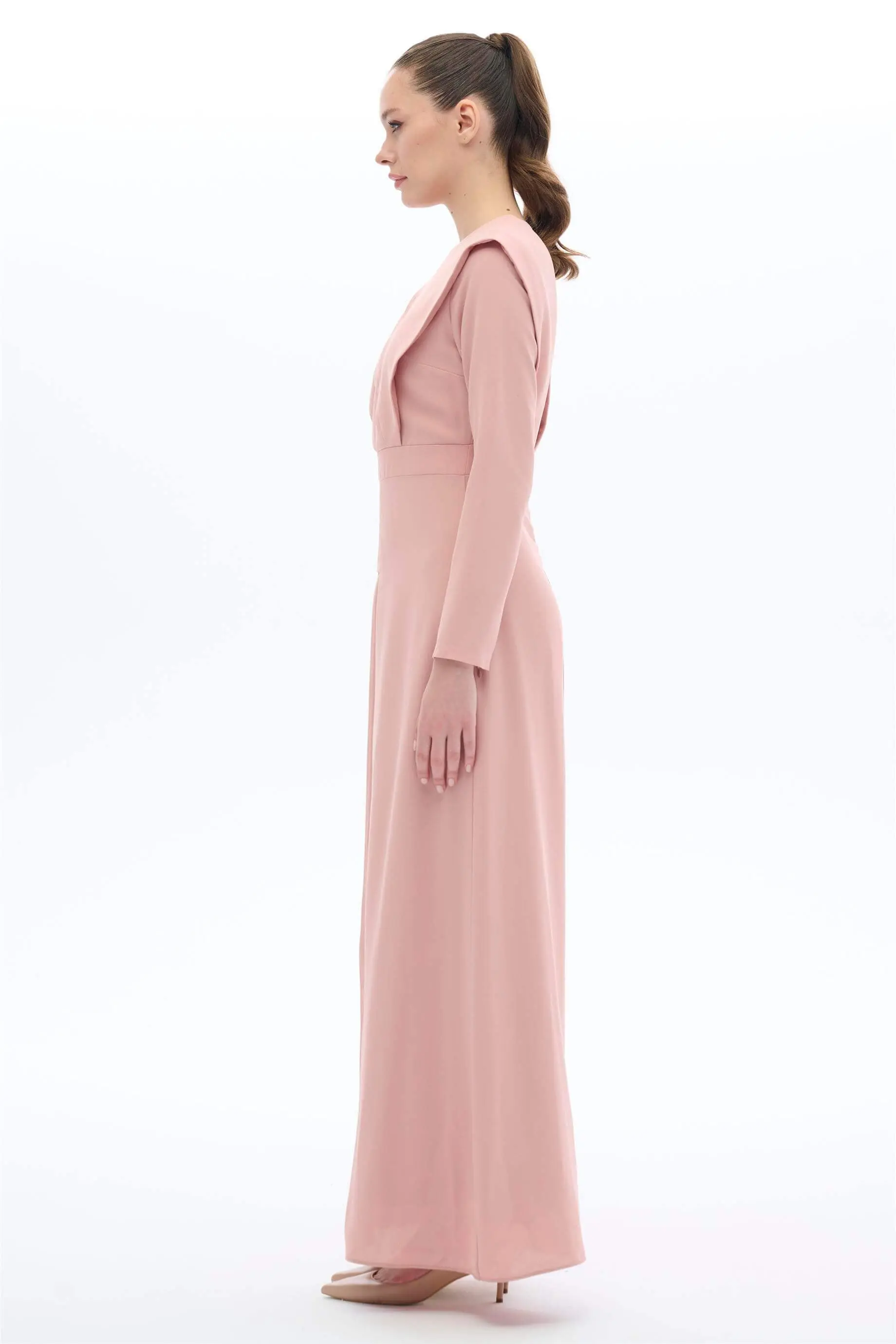 Pleated Wide-Shoulder Dress – Powder, photo 3