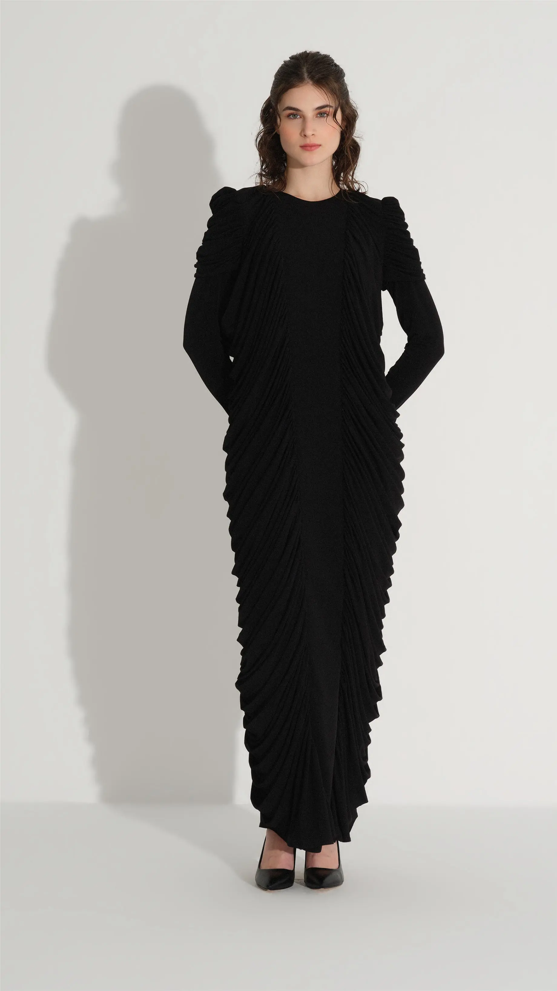 Draped Side-Gathered Dress – Black, photo 4