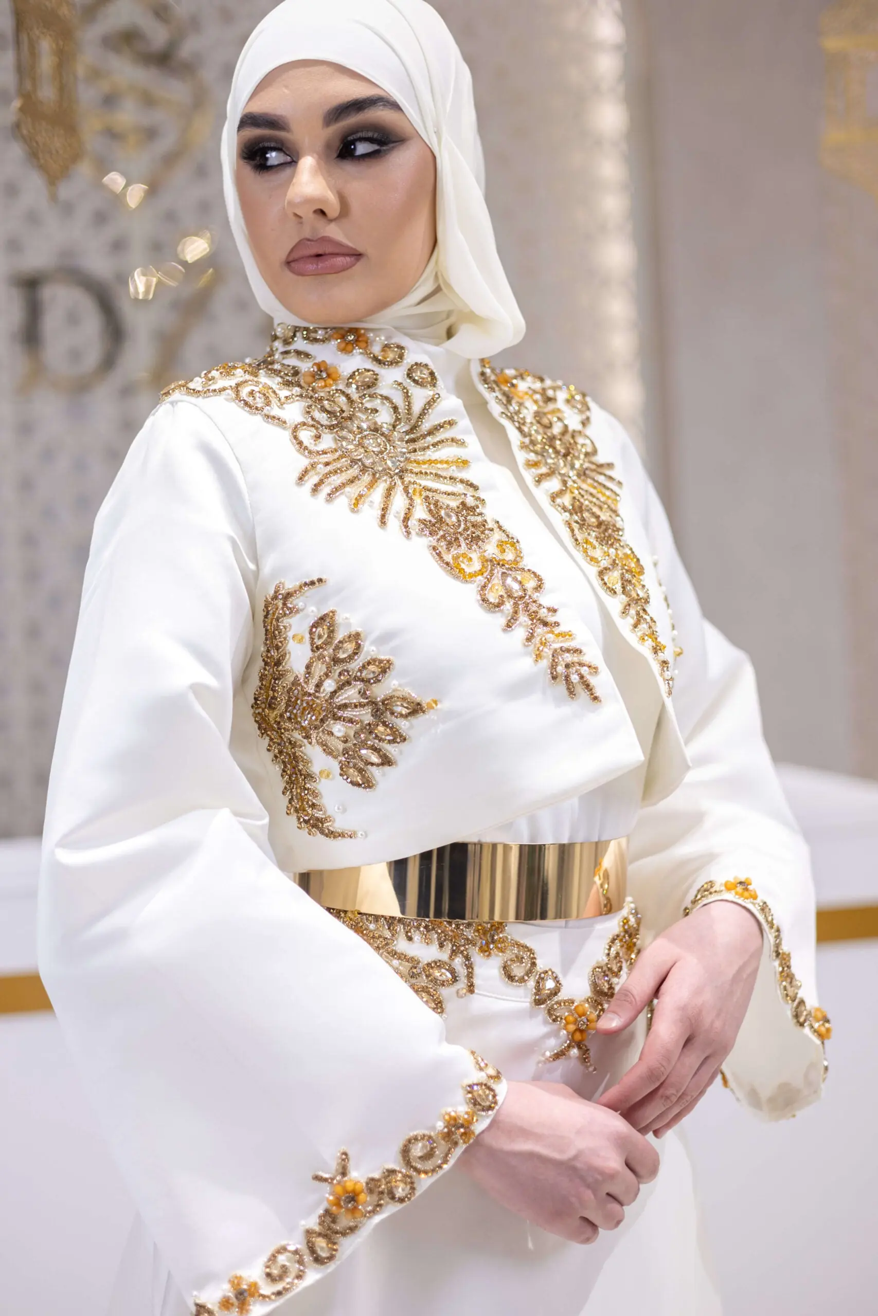 Golden Mirage Aura Satin Co-Ord Set with Skirt – White, photo 2