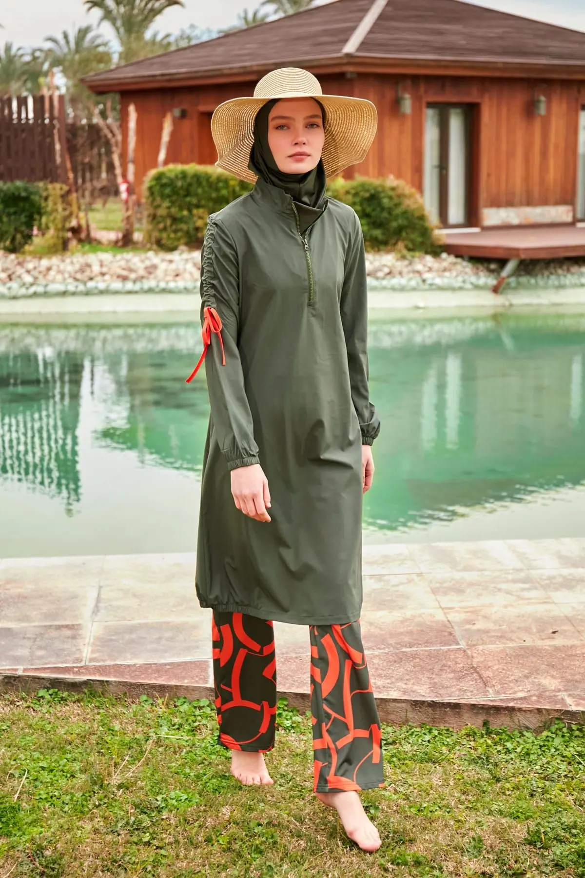 Woven Khaki Burkini Modest Swimwear M2432