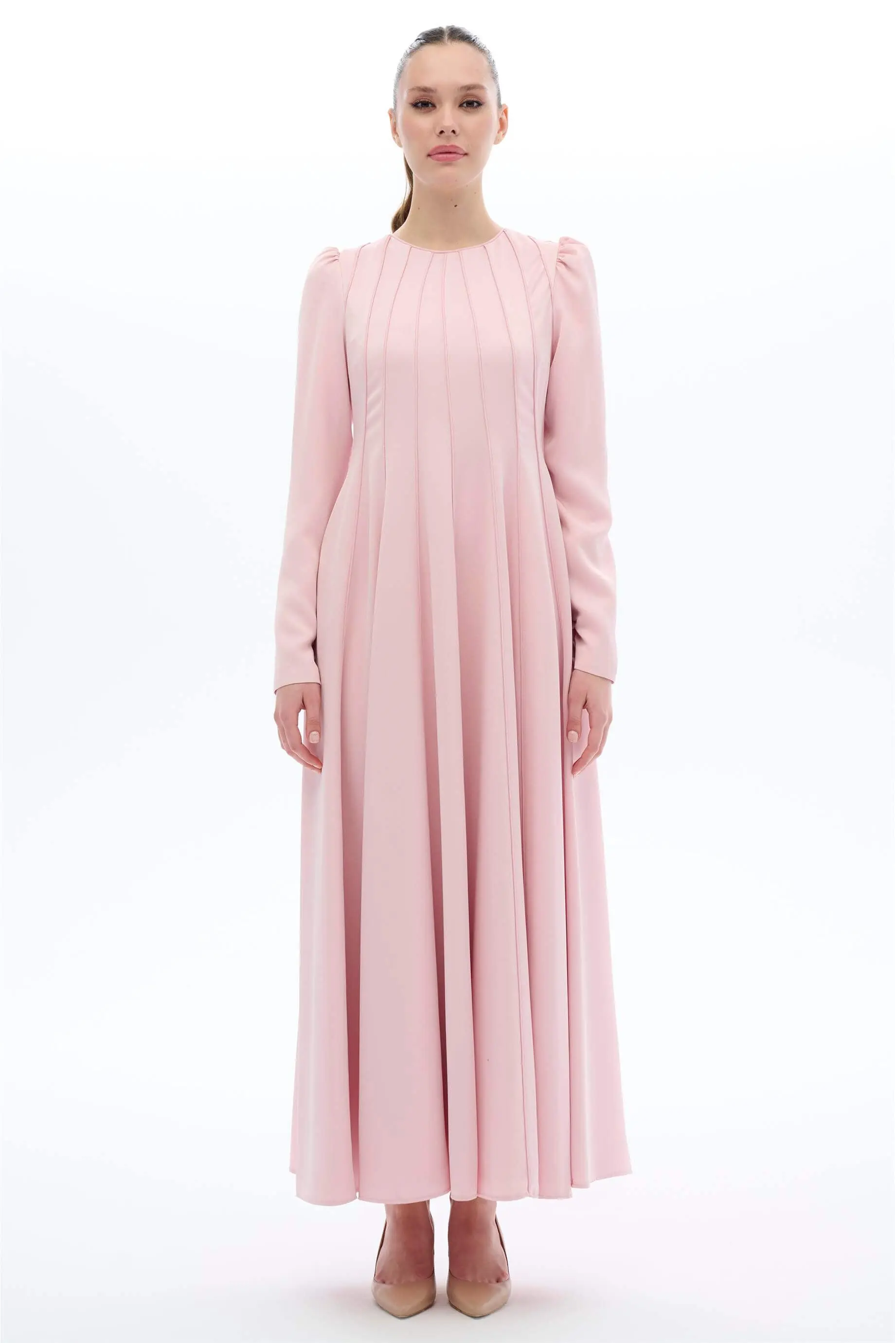 Satin-Trim Jacquard Panel Dress – Pink