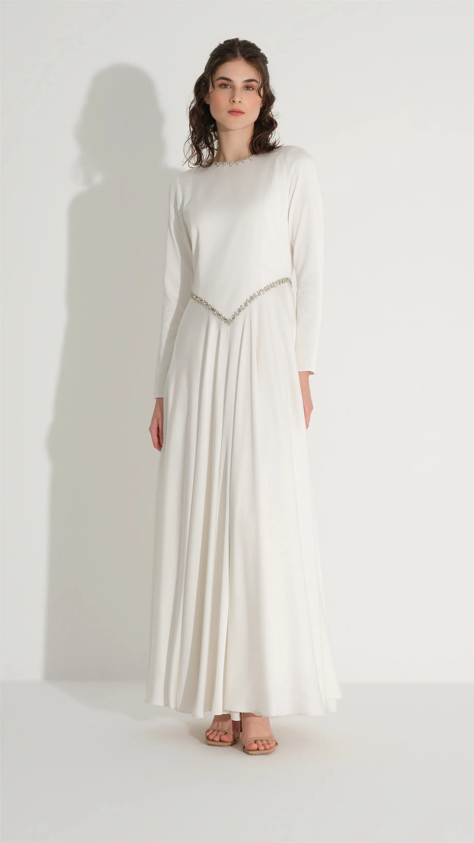 Embellished Belt Detail Dress – White