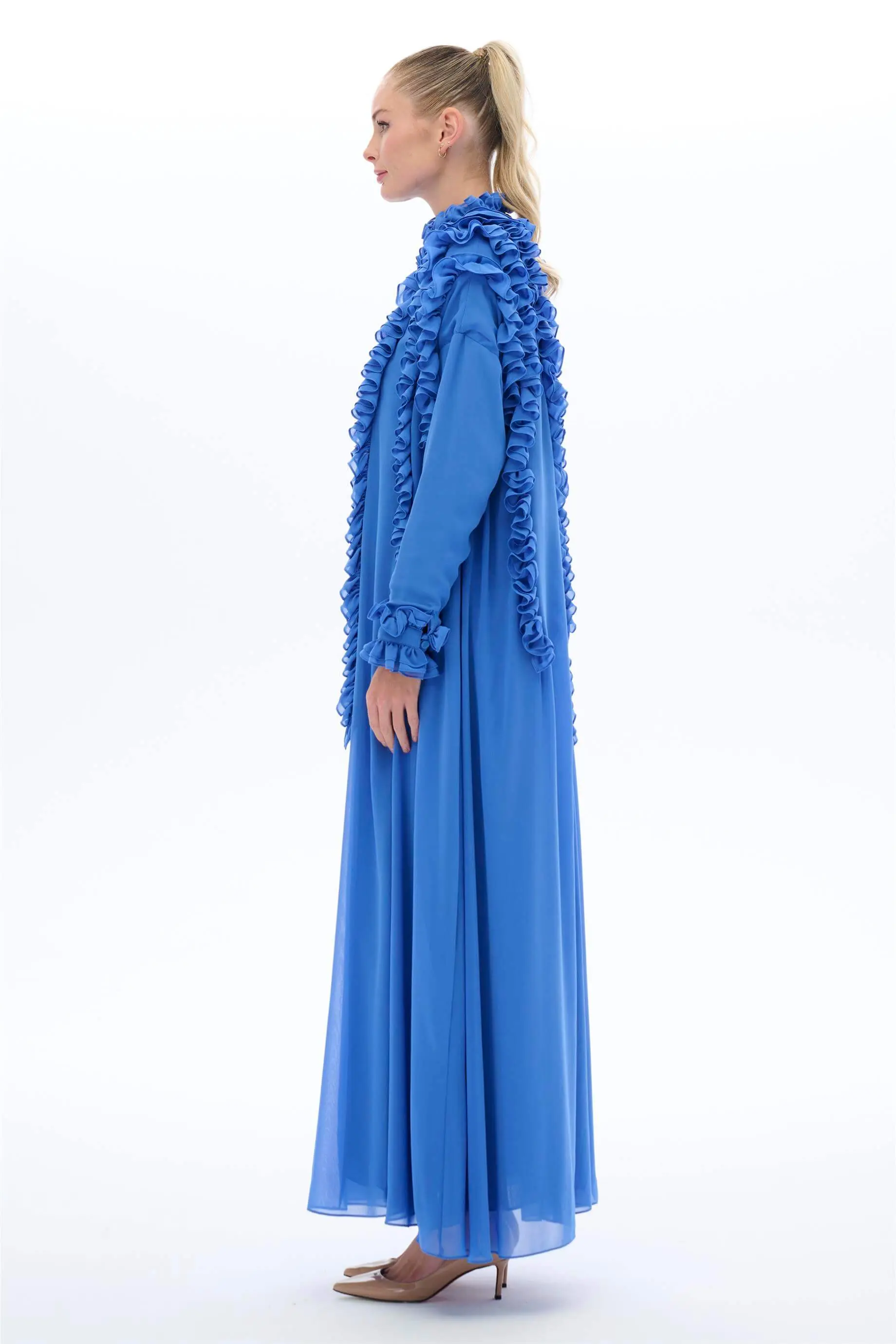 Pleated Ruffle Maxi Dress – Blue, photo 3
