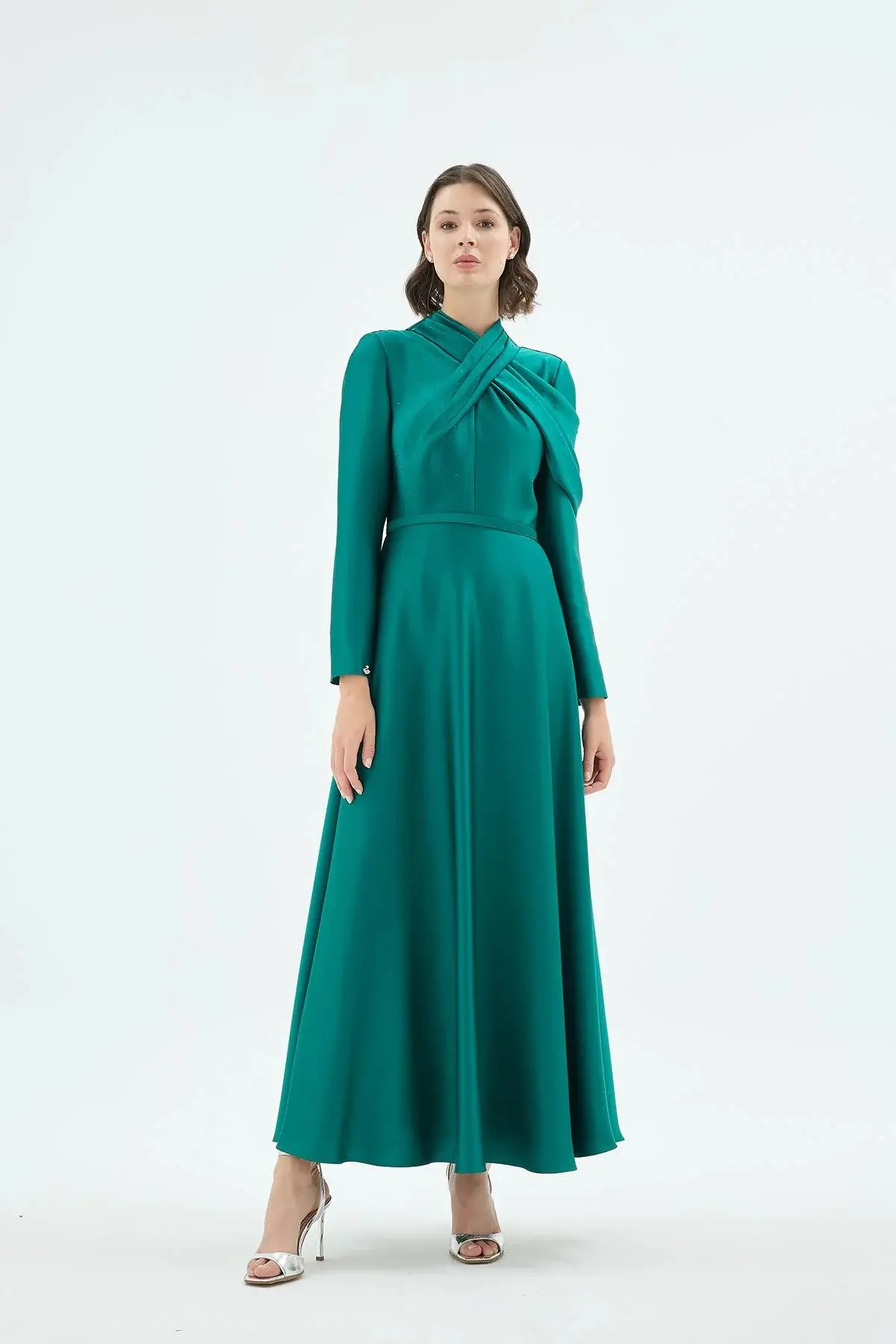 Draped Crystal-Embellished Dress – Emerald