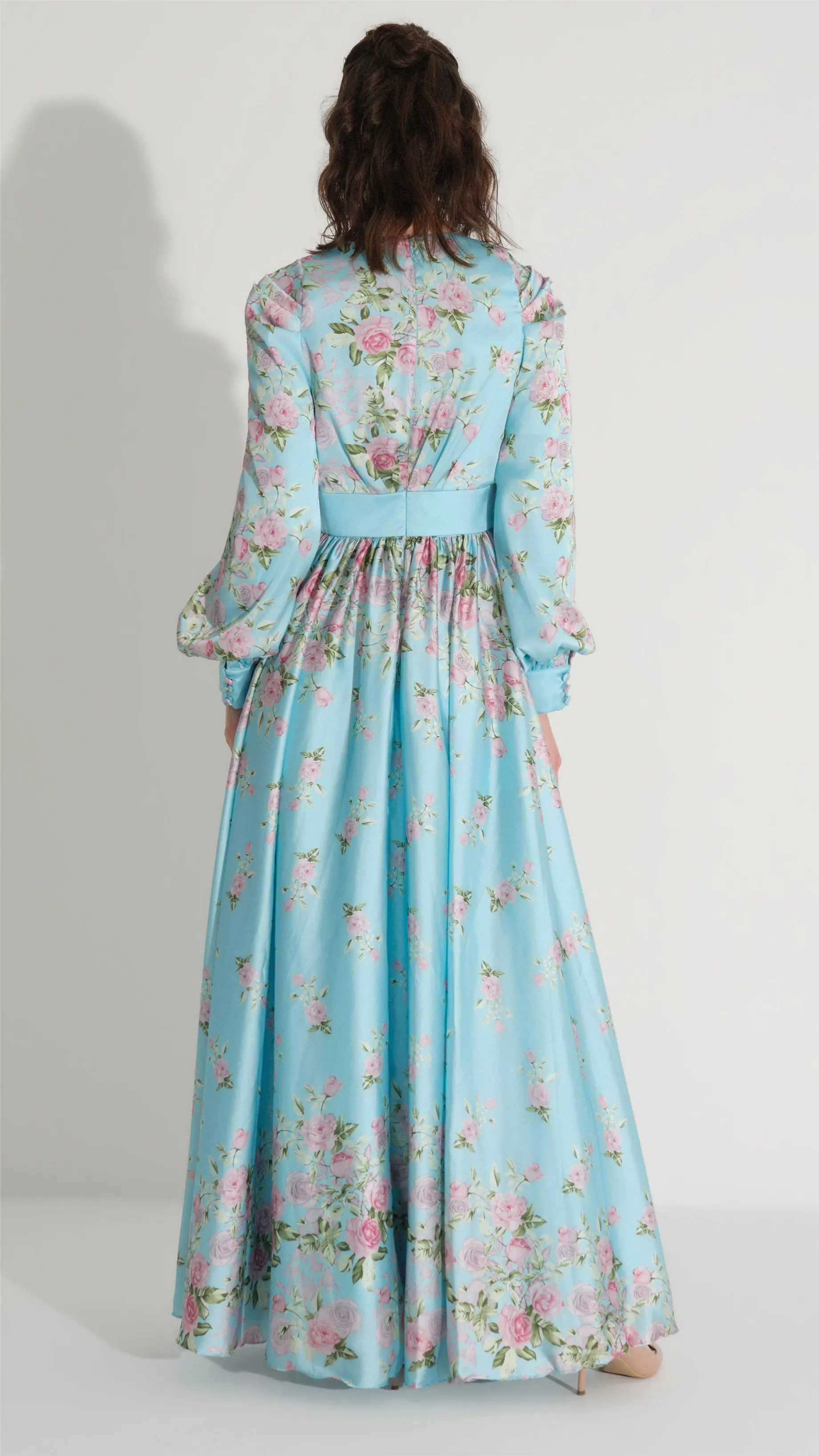 Floral Satin A-Line Dress – Blue, photo 7