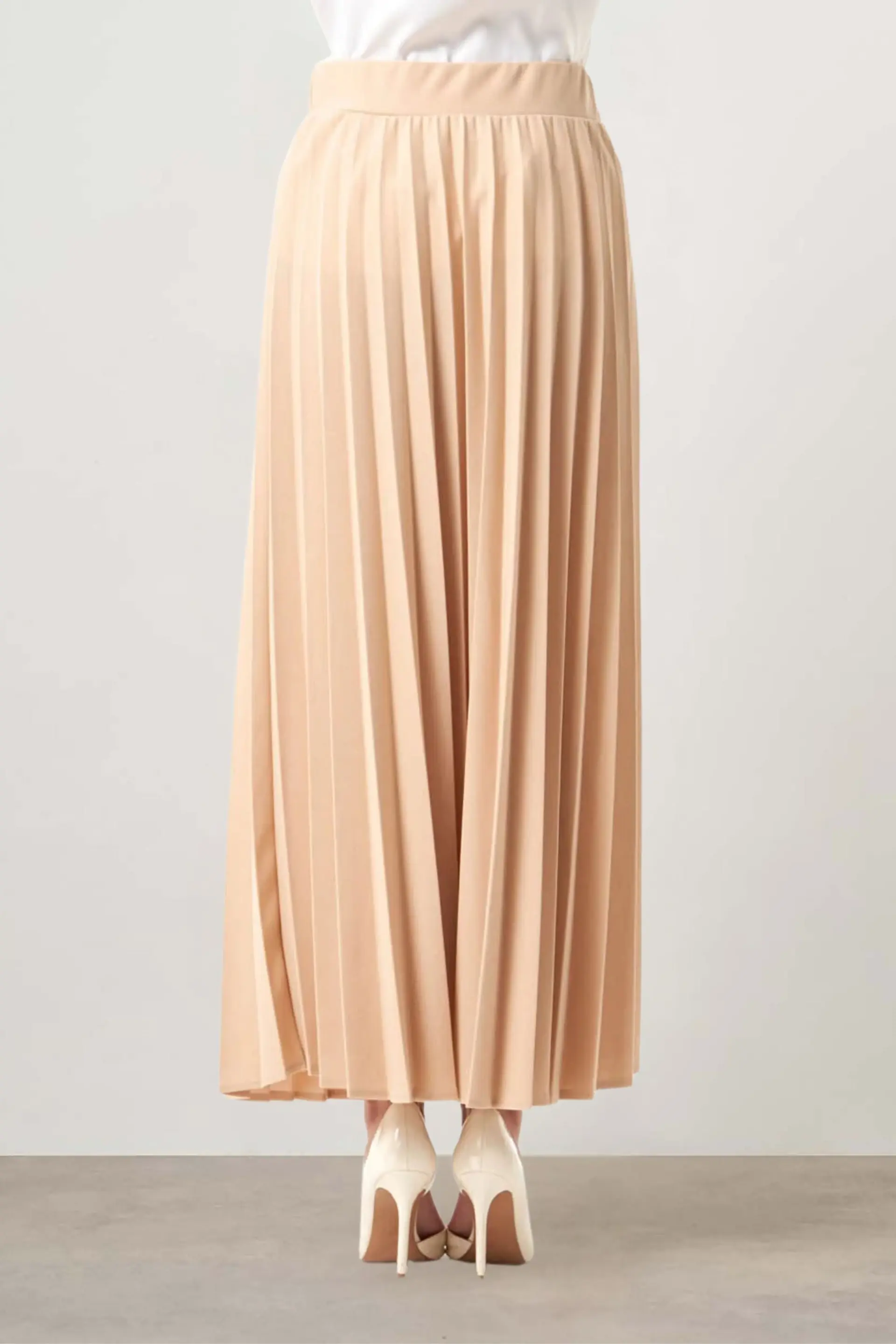 Mizalle Beige Waisted Pleated Midi Skirt, photo 3