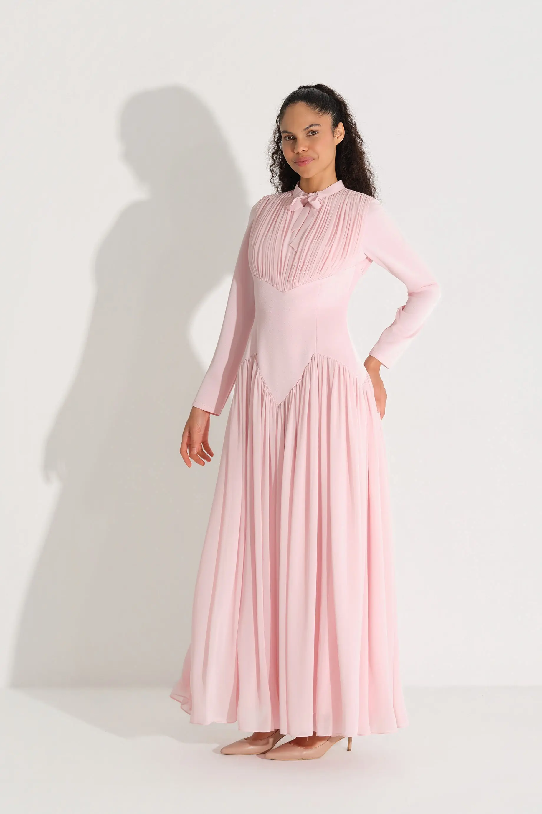 BEL FORMU KORSE GÖRÜNÜMLÜ KREP ELBİSE Pembe, photo 3