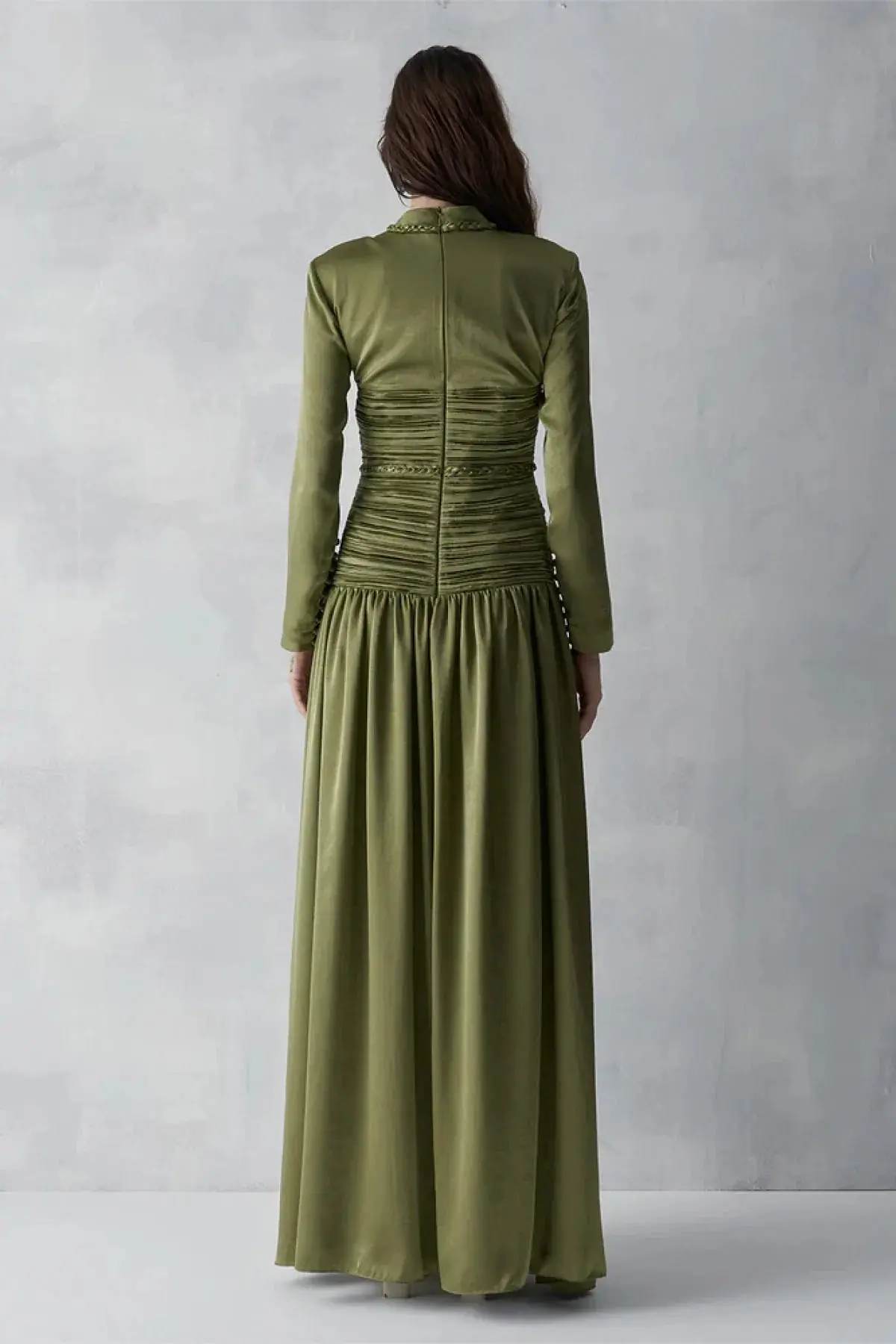 Ruched Waist Draped Long Evening Dress - Khaki, photo 4