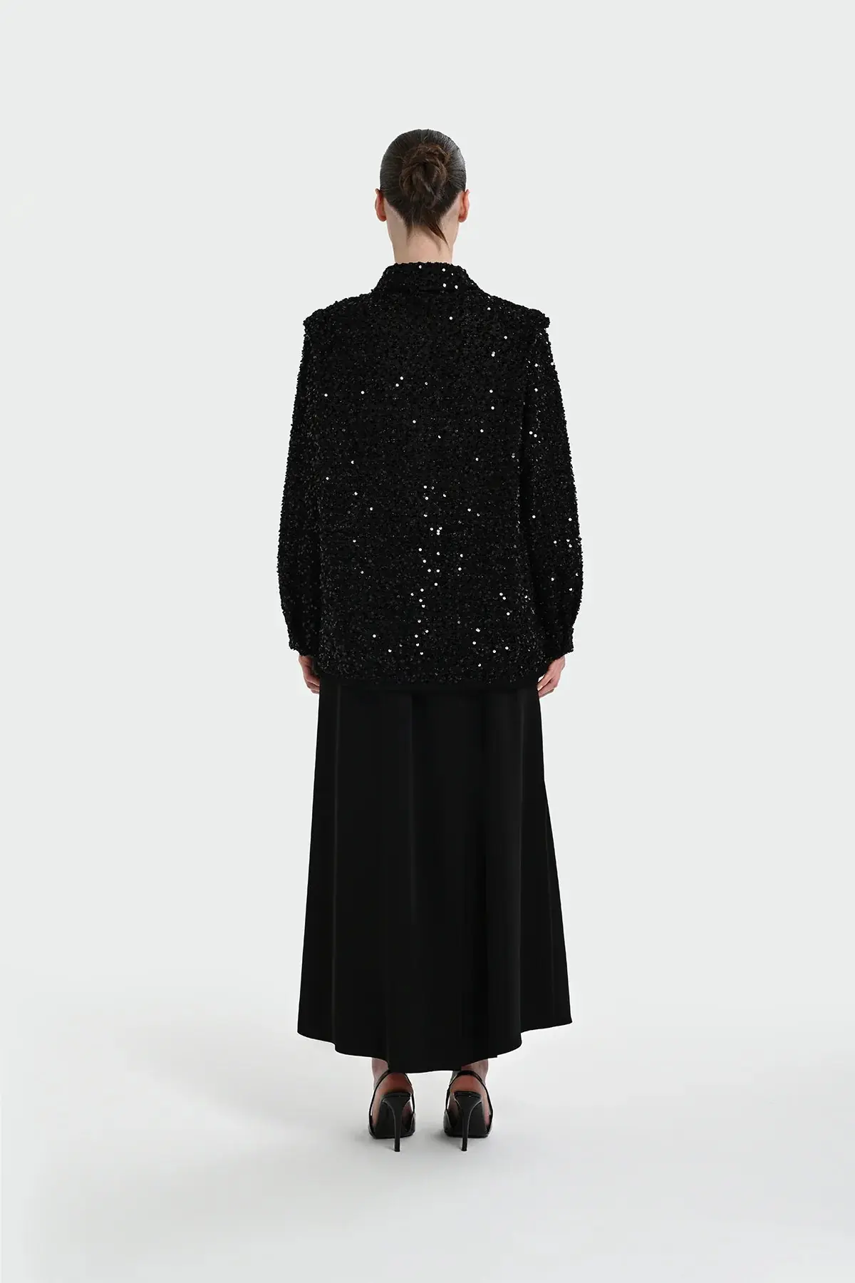 Sequin Embellished Shirt-Collar Jacket — Black, photo 4