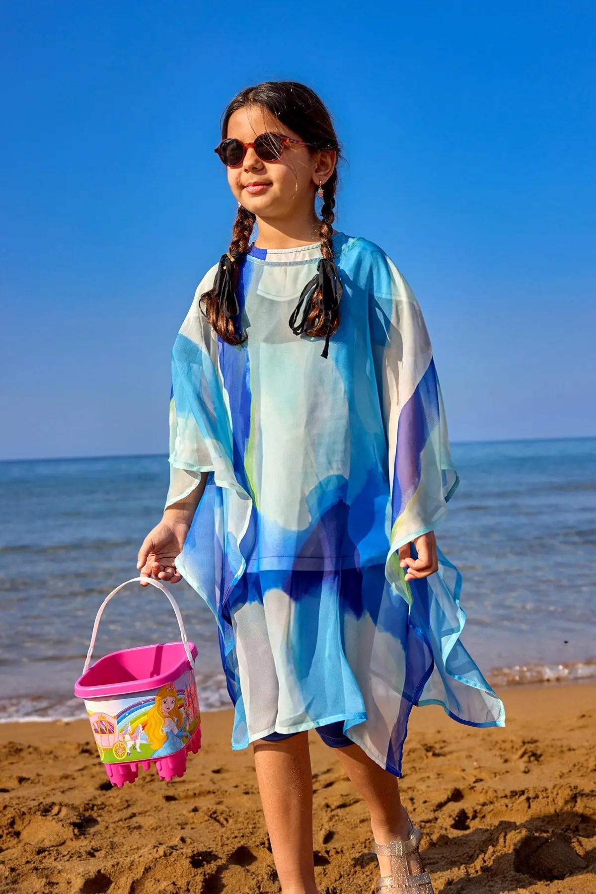 Marina Kids Beach Cover Up Chiffon Kimono - Blue, photo 2