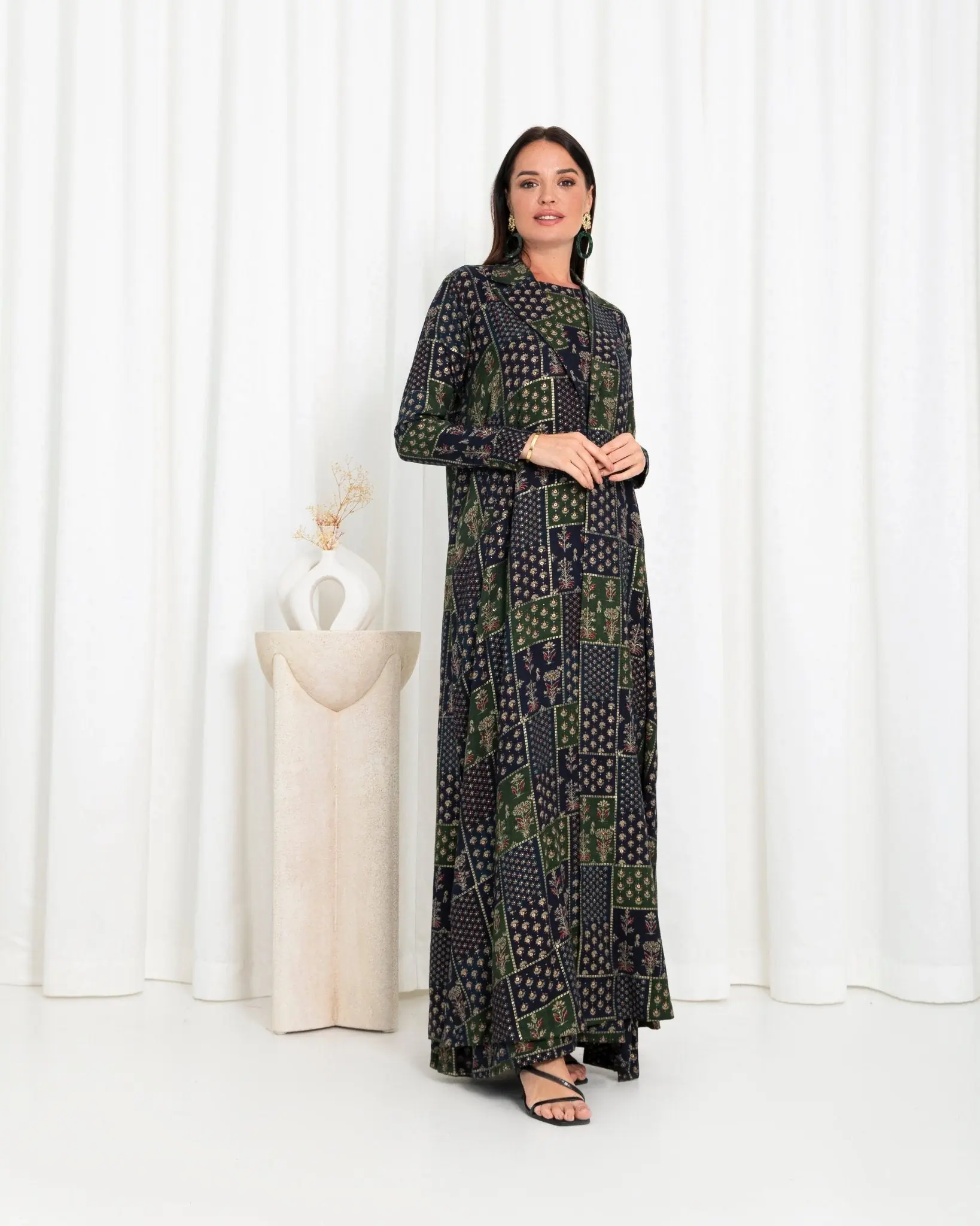 Green Floral Check Jacket Abaya, photo 5