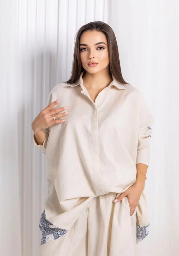 Blue Beige Linen Co-ord Set, photo 3