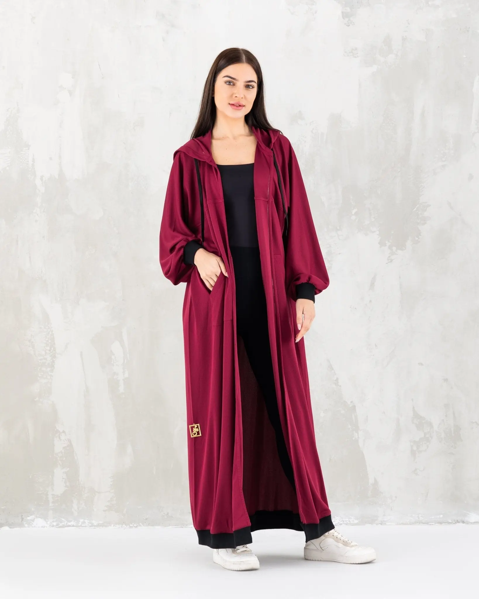 Maroon Hoodie Sporty Abaya