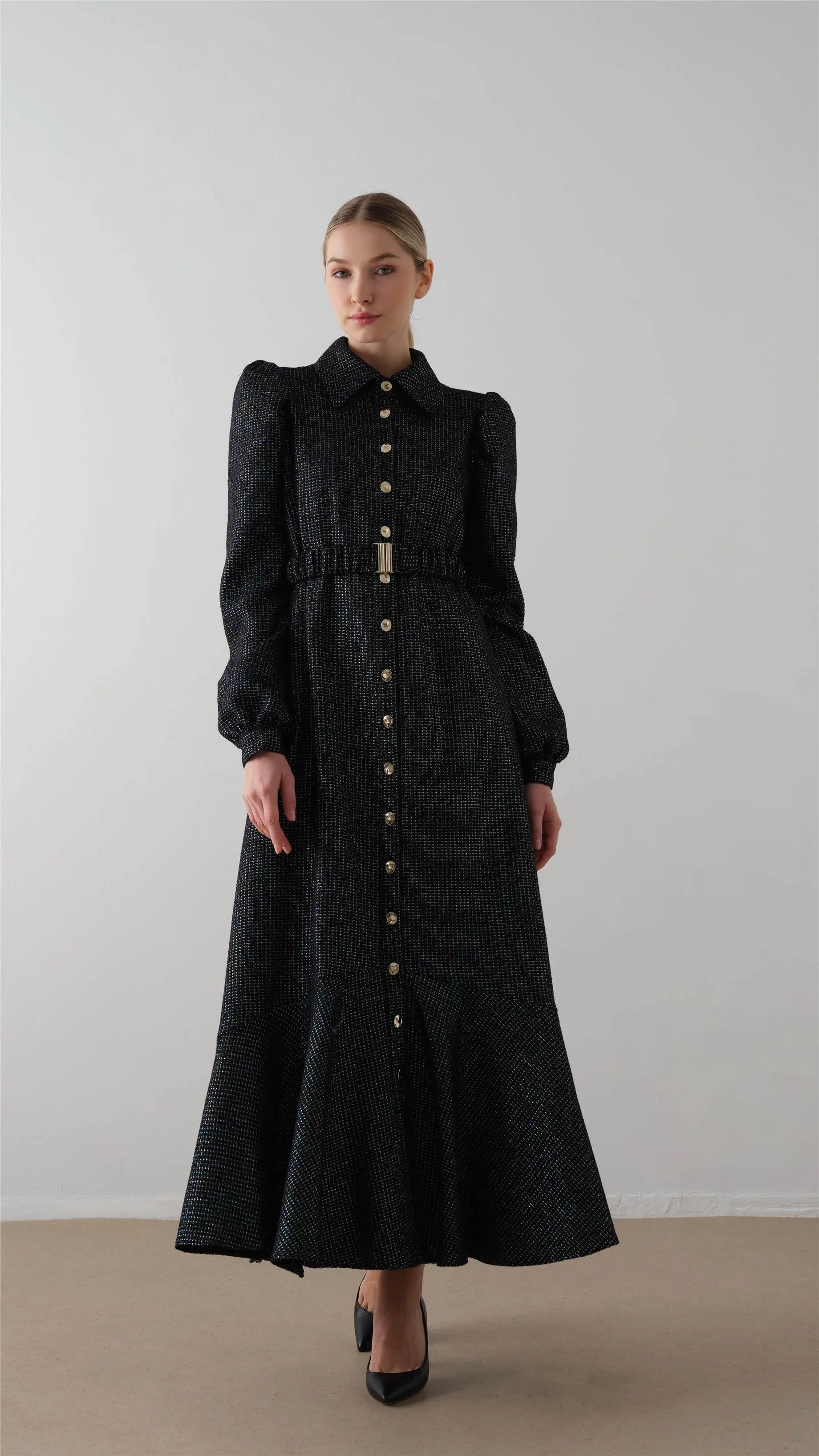 Belted Shirt-Collar Chanel Dress – Navy, photo 2