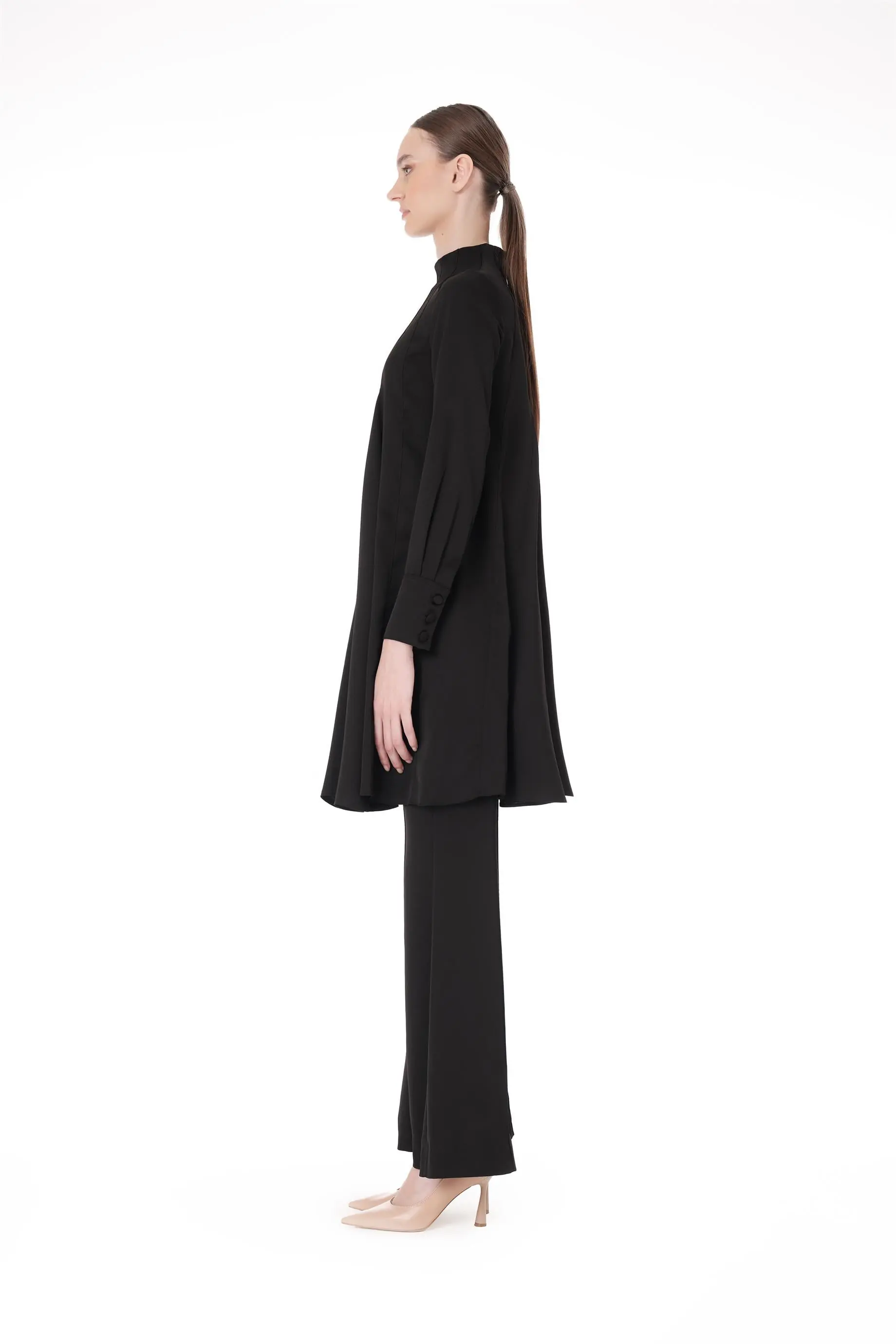 Flared Panel Tunic & Wide-Leg Trousers Set – Black, photo 2