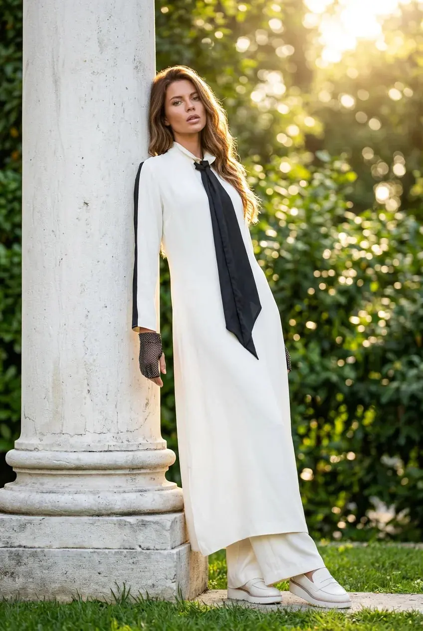 Contrast Bow Detail Maxi Dress – Ivory & Black