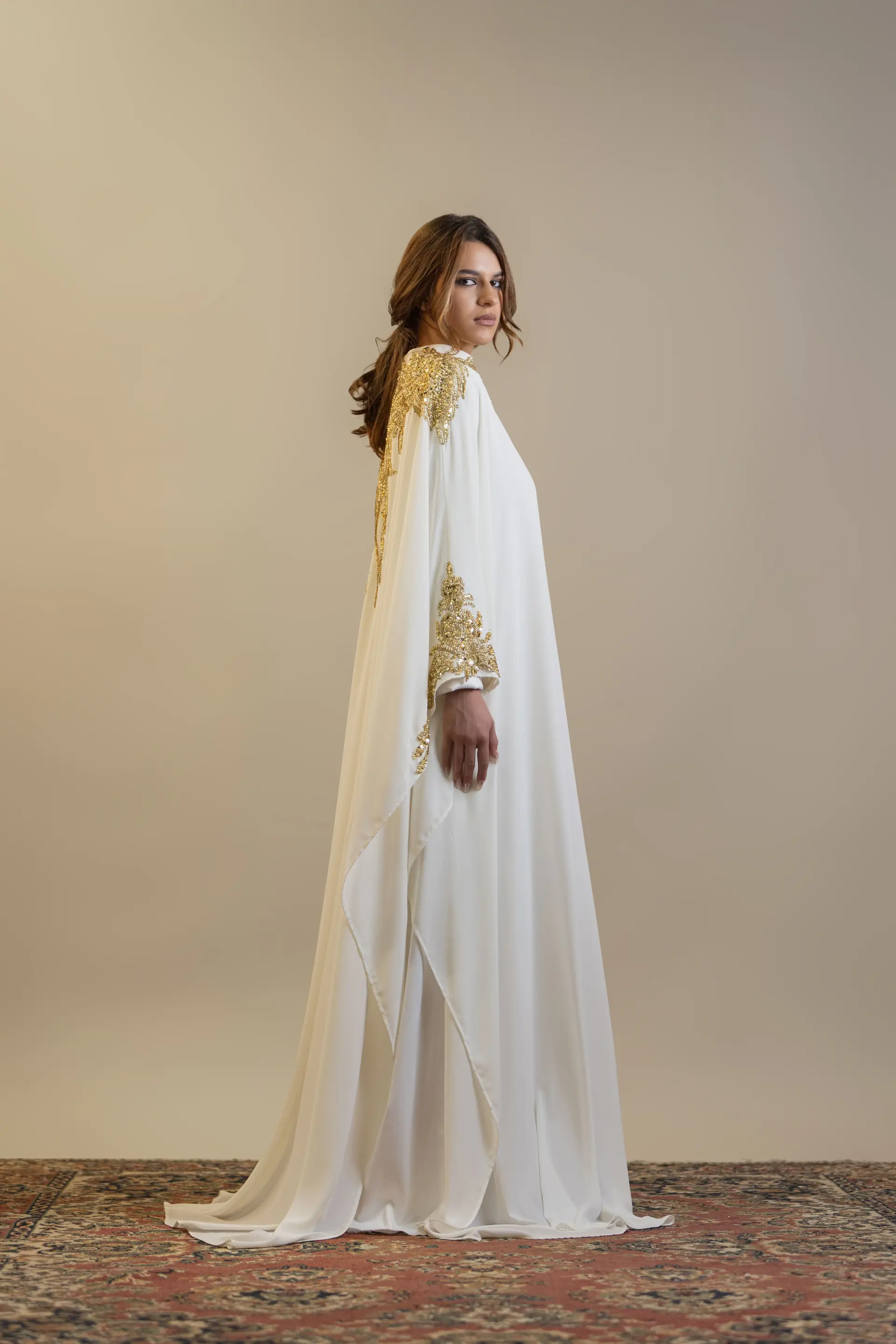 Golden Mirage Embellished Abaya – White, photo 7