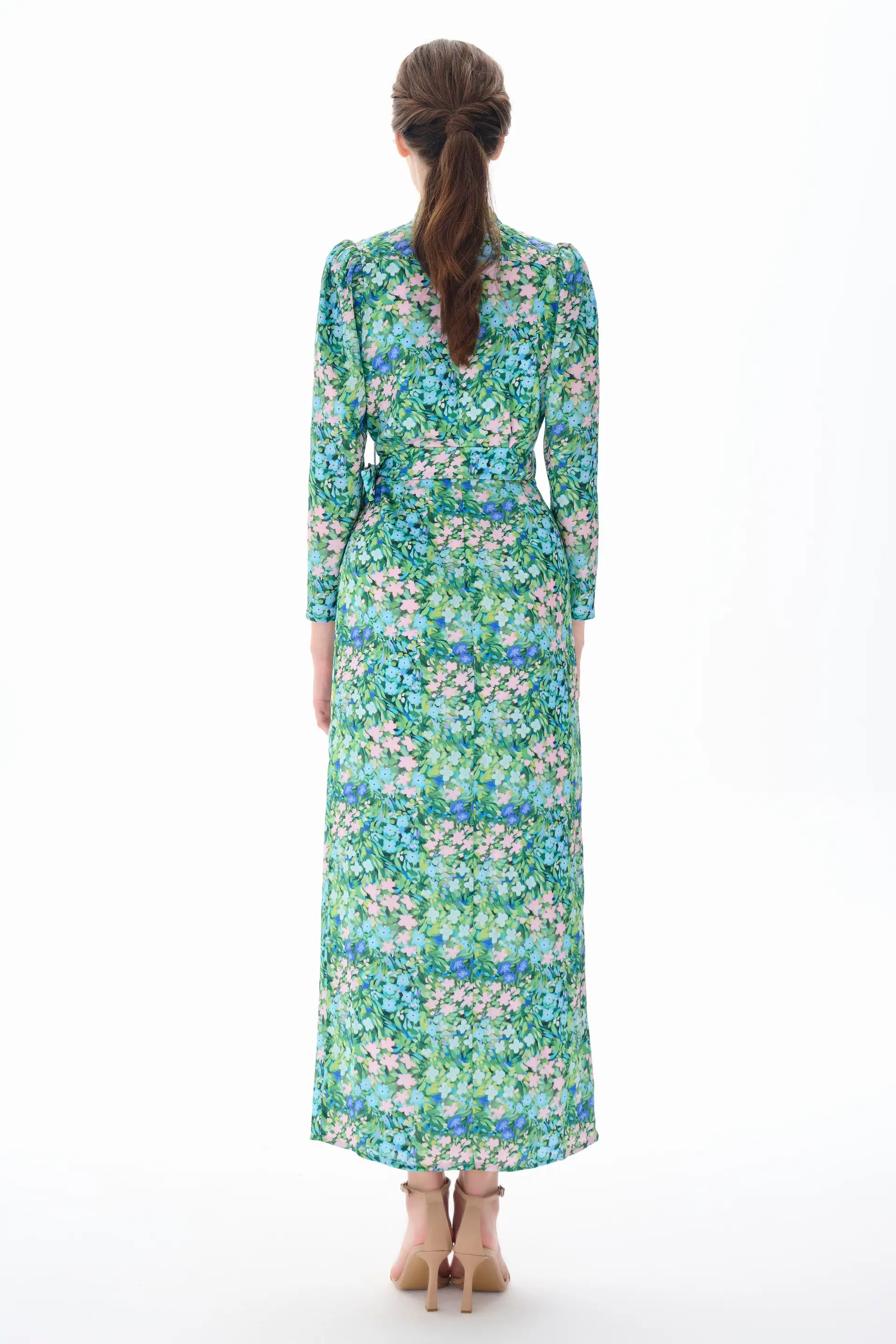 Floral Wrap Tie-Waist Dress – Green, photo 3