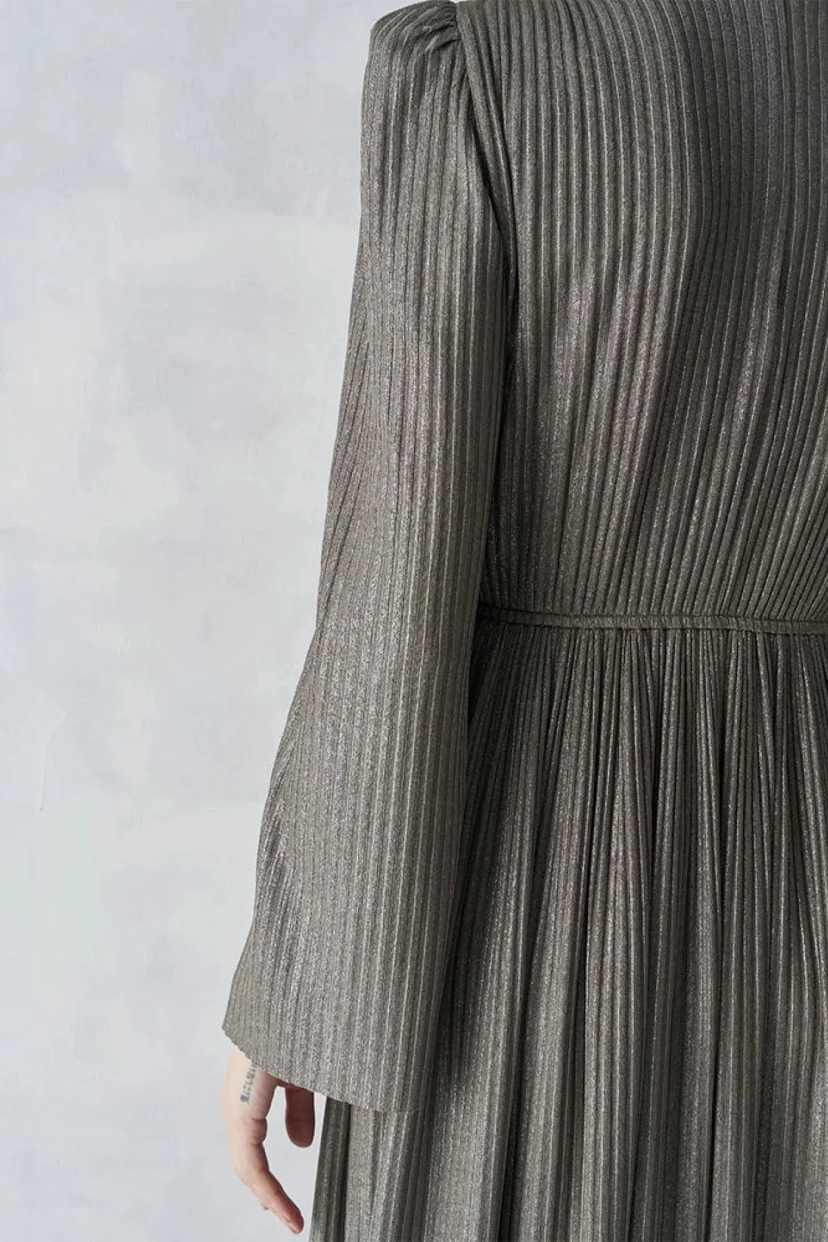 Metallic Ribbed Belted Evening Gown – Khaki, photo 6