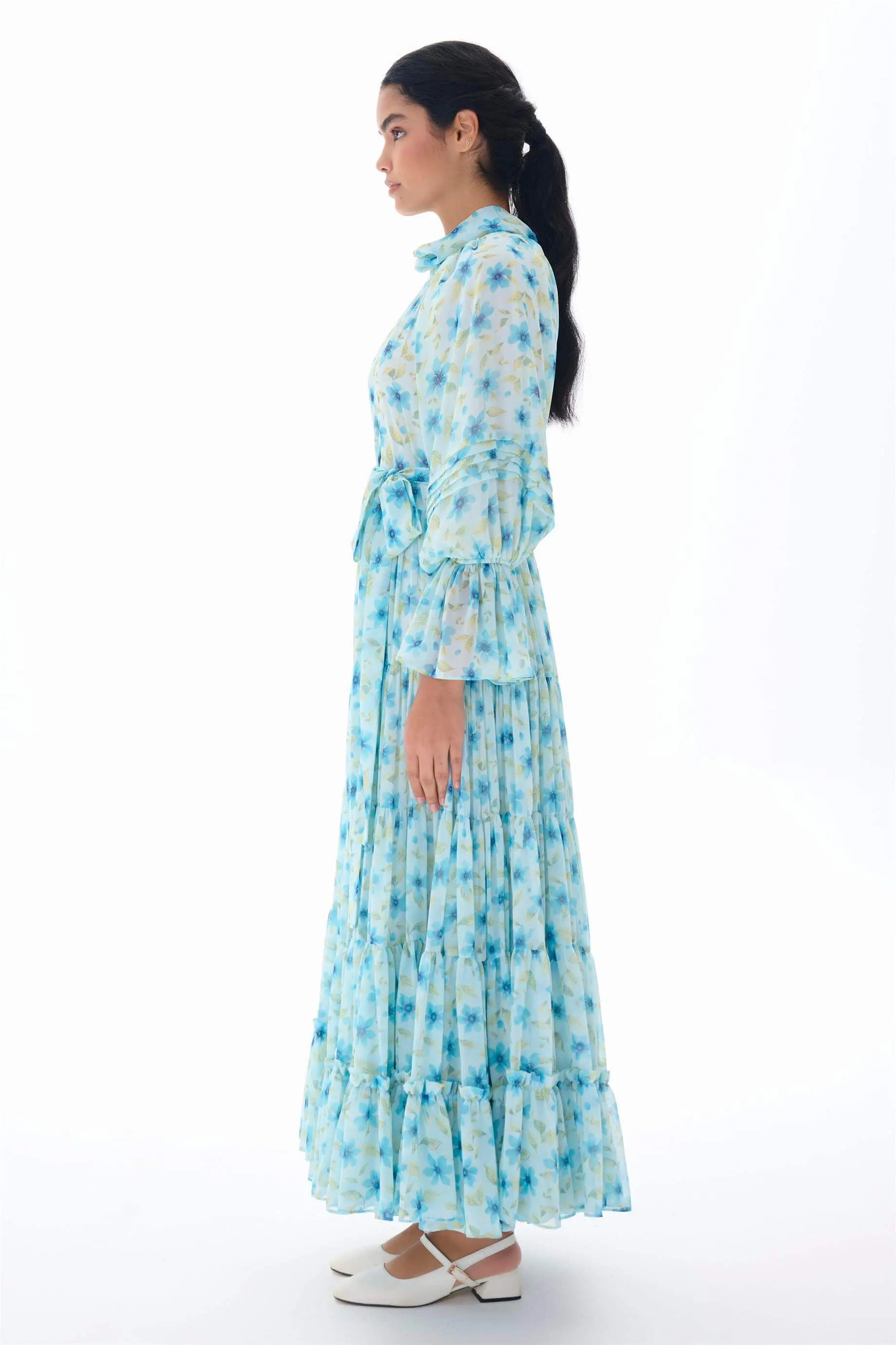 Tiered Gathered Floral Dress – Blue, photo 2