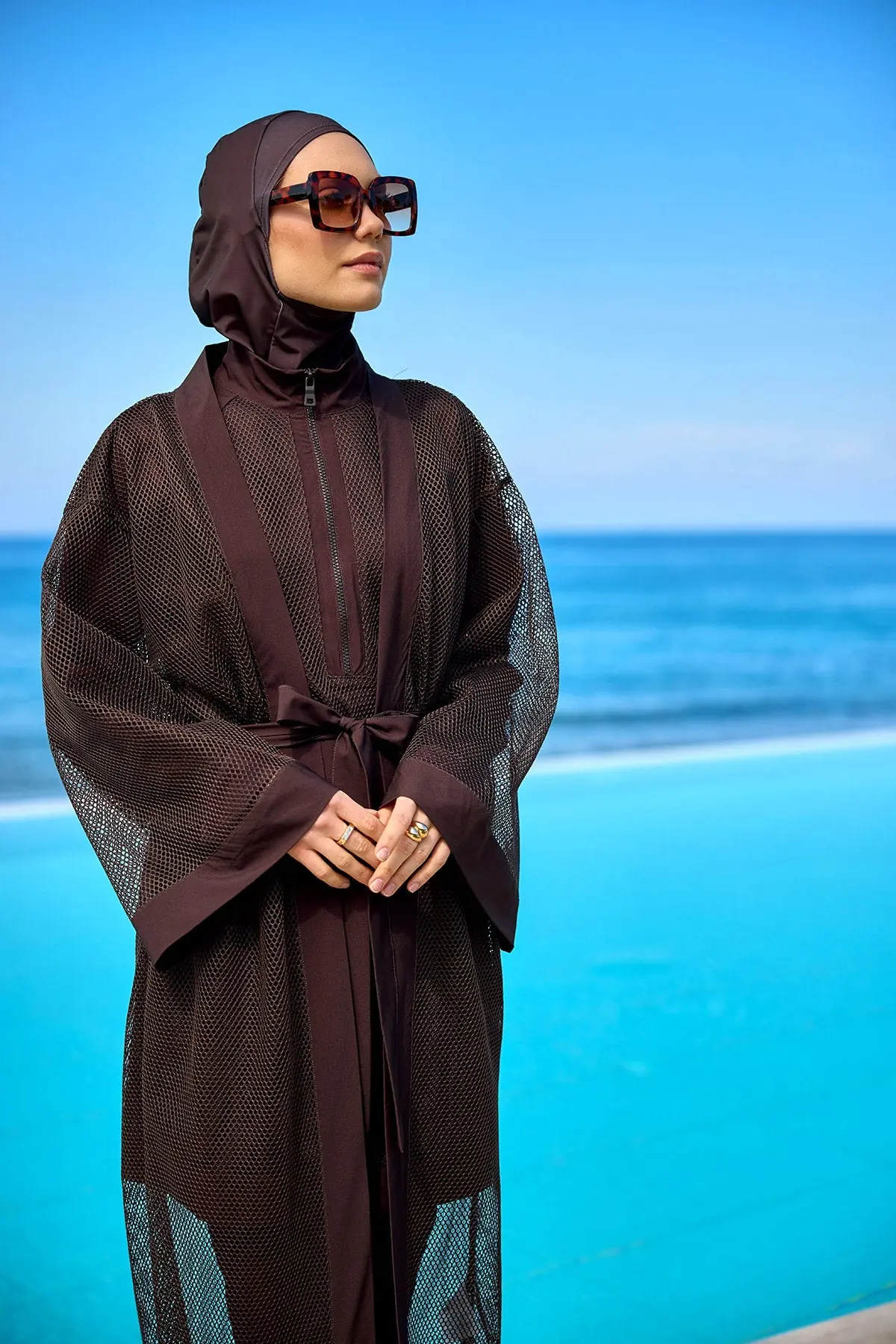 Brown Modest Full Coverage Mesh Kimono – Marina P2501-4, photo 3