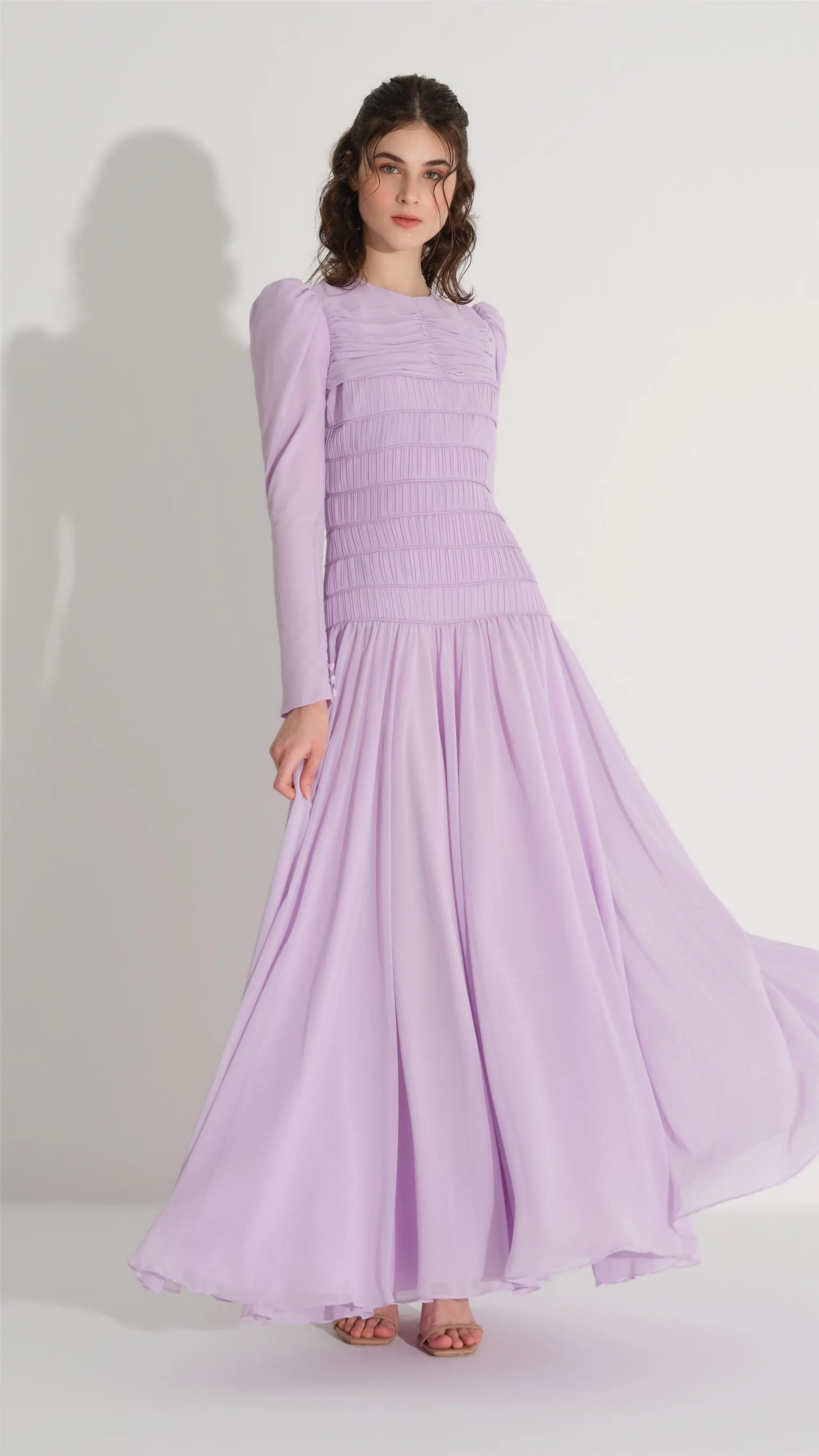 Pleated & Piping Detail Dress – Lilac, photo 3
