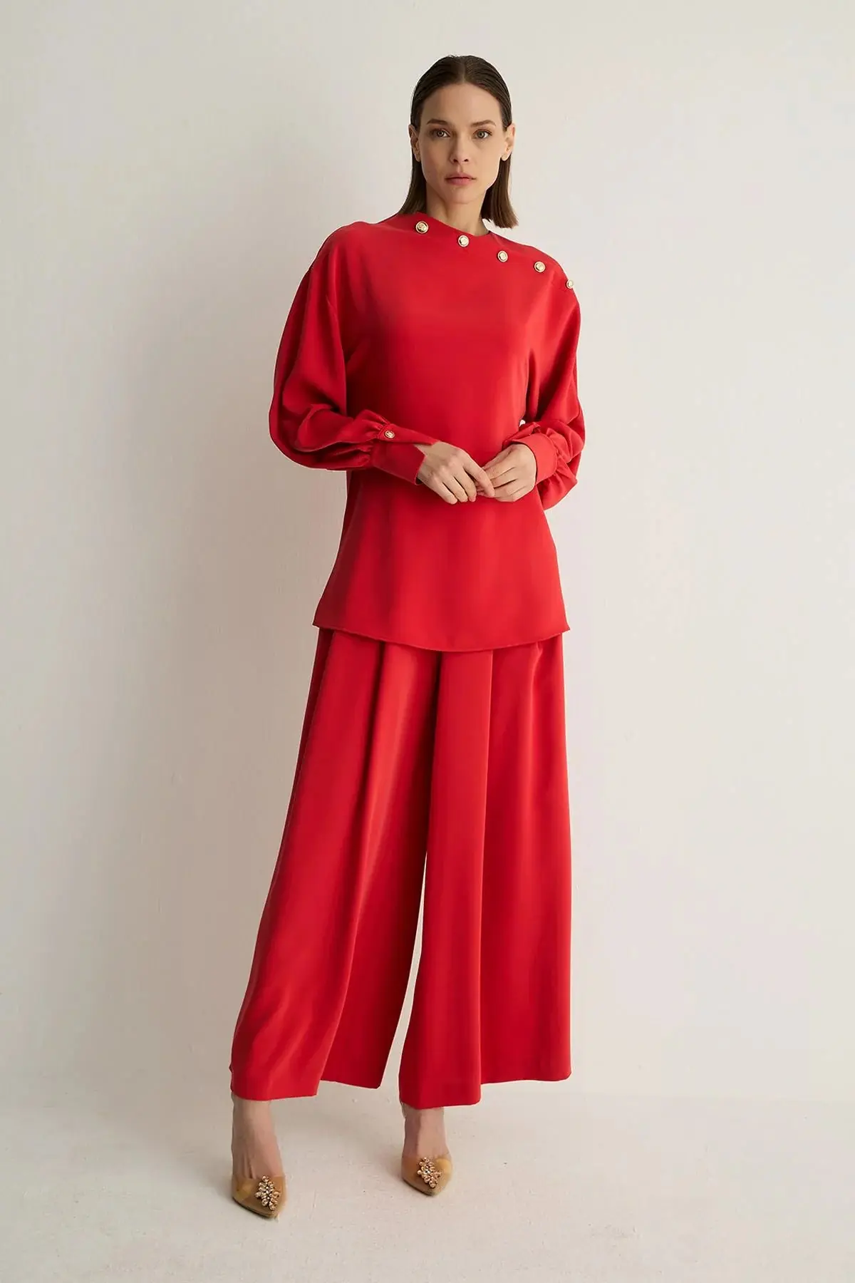 Oriana Button Detail Blouse – Red, photo 2
