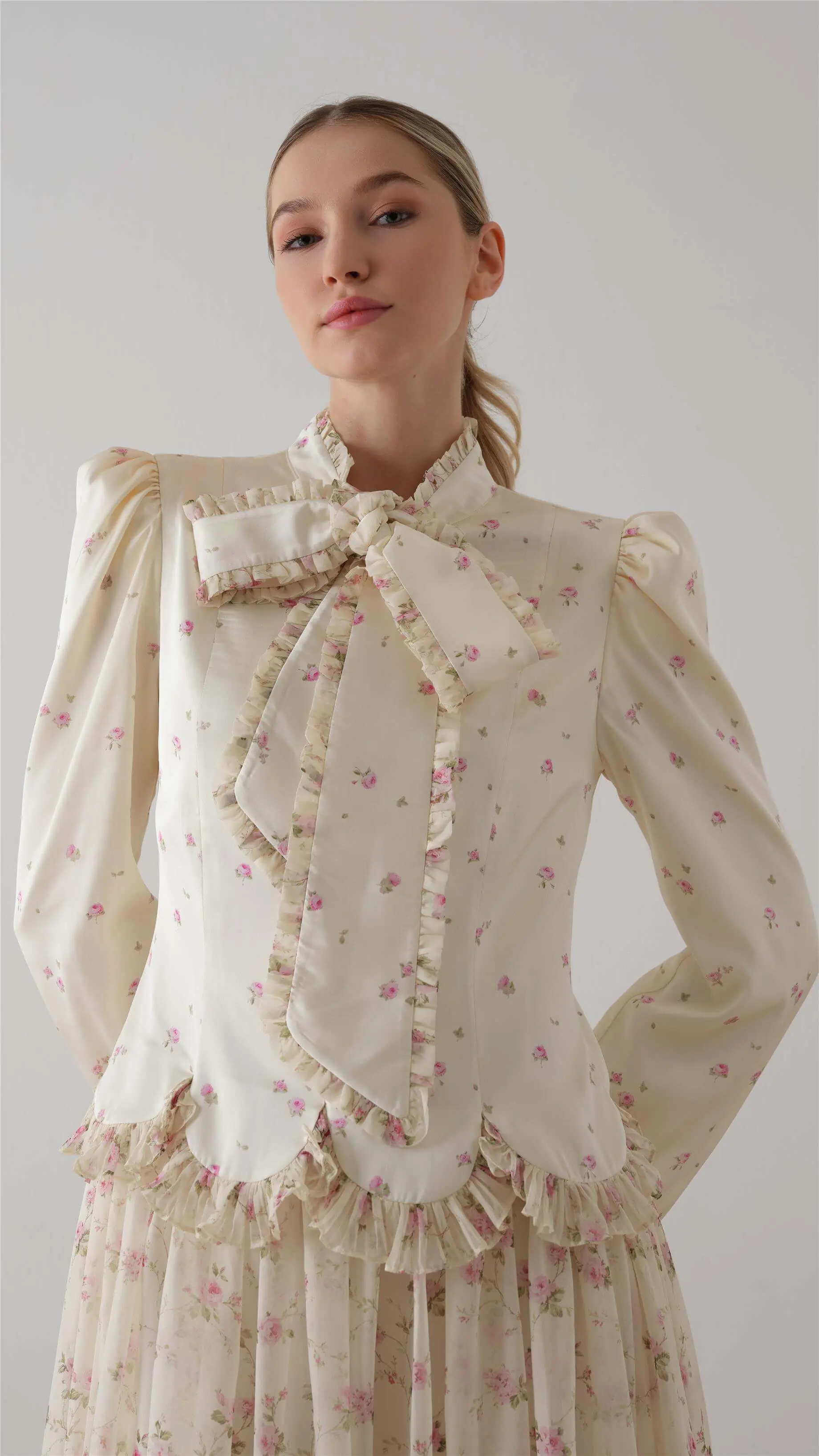 Bow-Front Printed Dress – Beige, photo 3