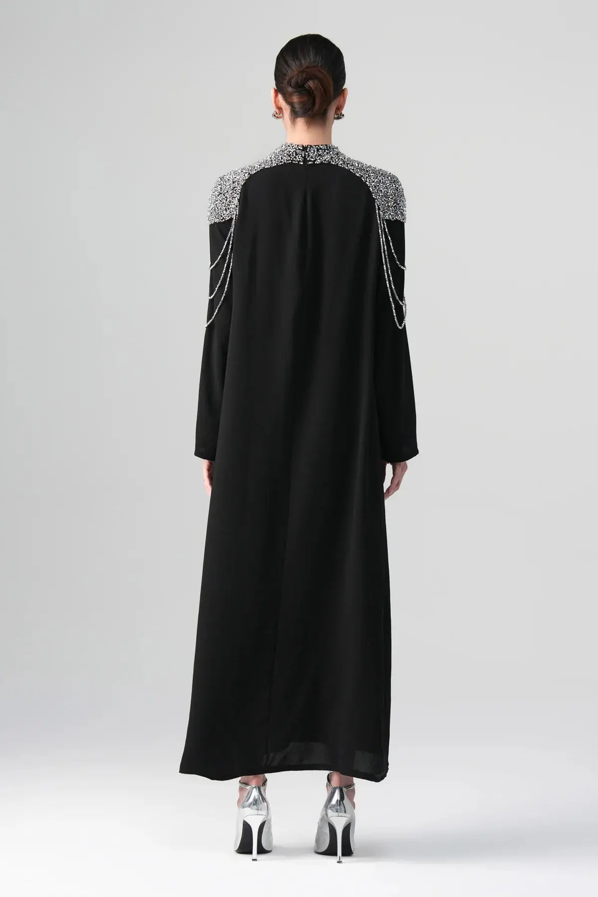 Mirella Crystal Draped Shoulder Dress – Black, photo 7