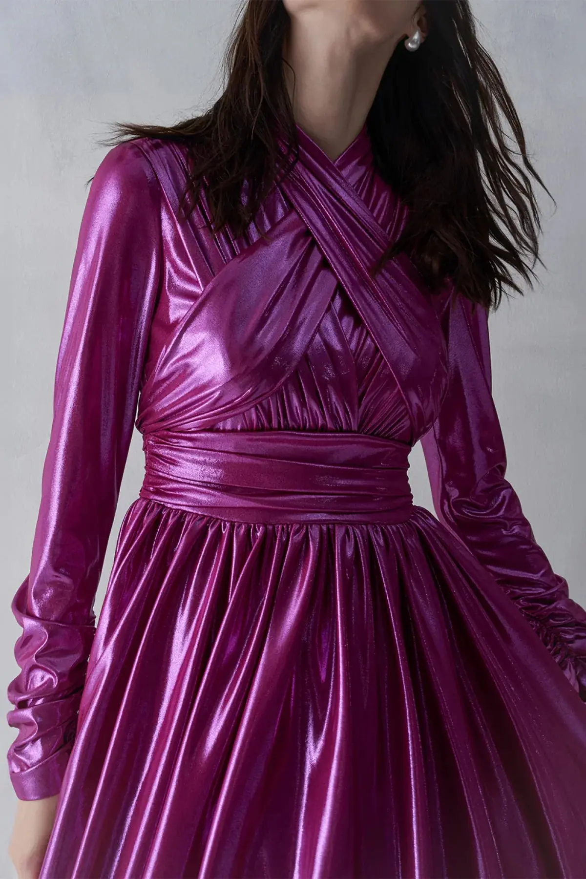 Draped Cross-Band Evening Gown – Fuchsia, photo 4