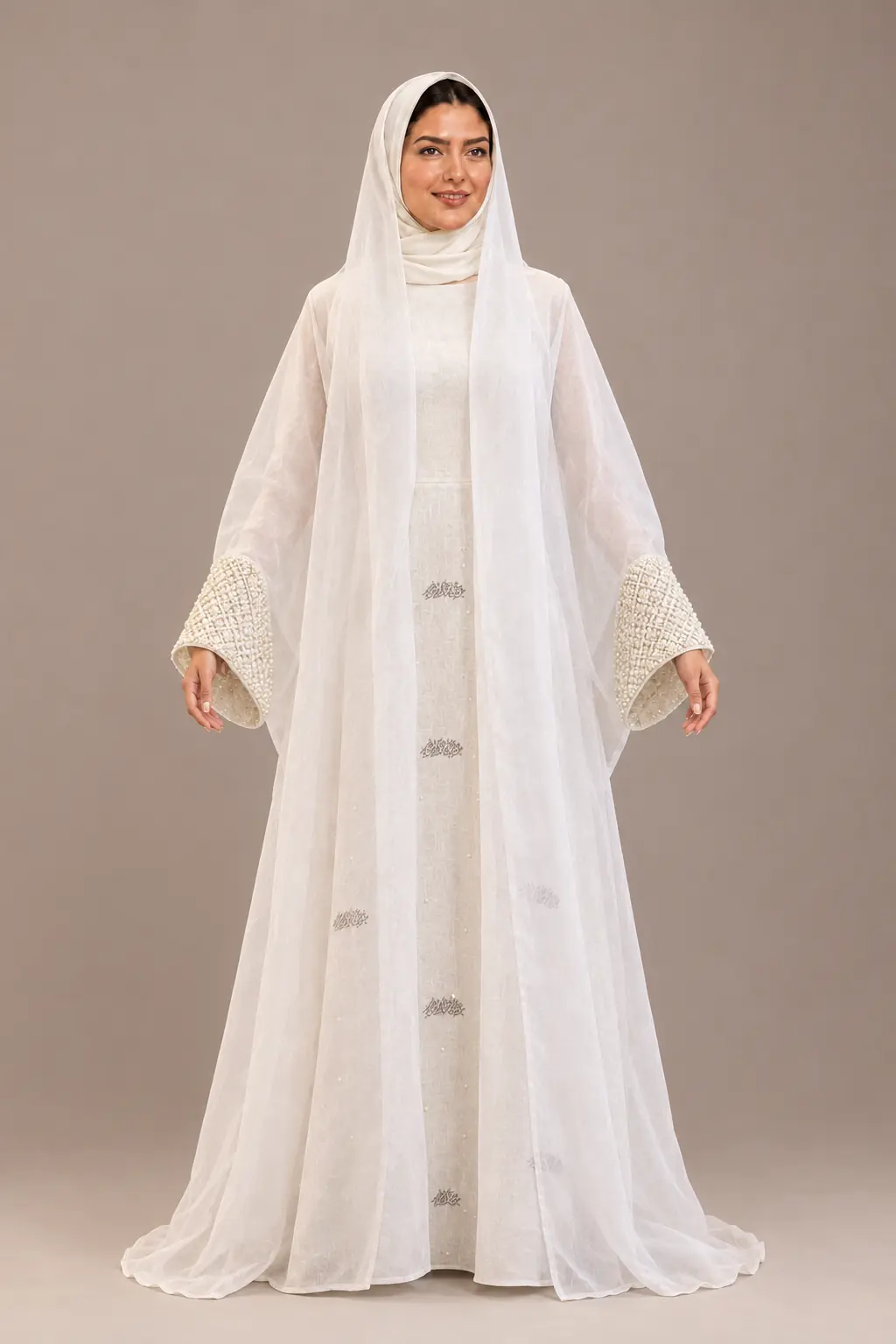 Hala Pearl-Lace Organza Abaya