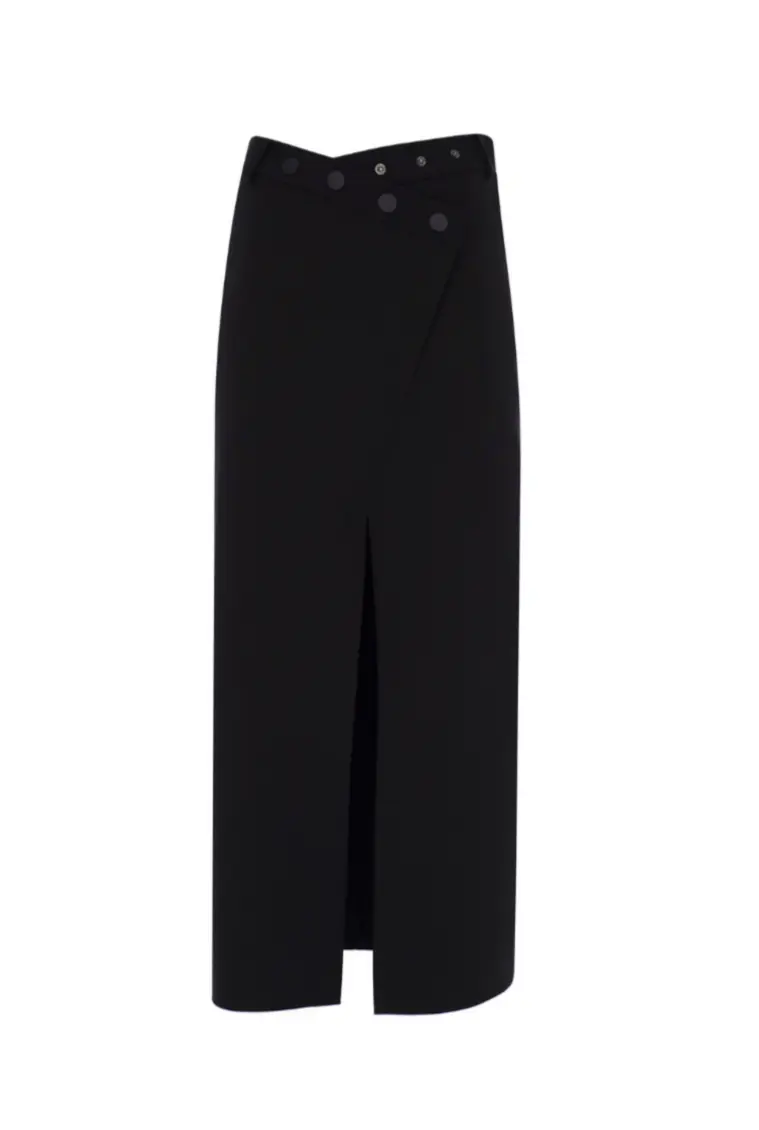 Asymmetric Button Detail Black Skirt, photo 2