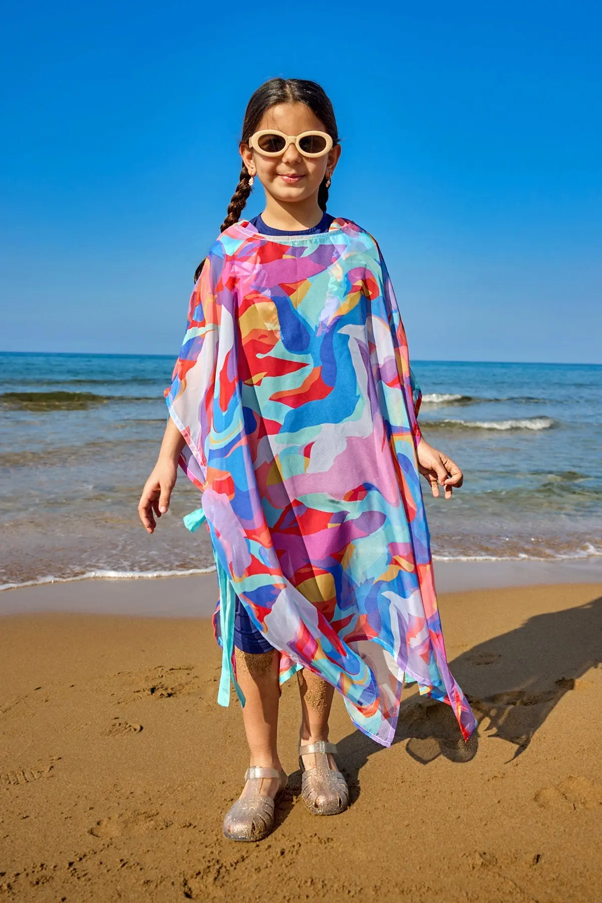 Marina Kids Beach Cover Up Chiffon Kimono for Girls - Colorful, photo 2