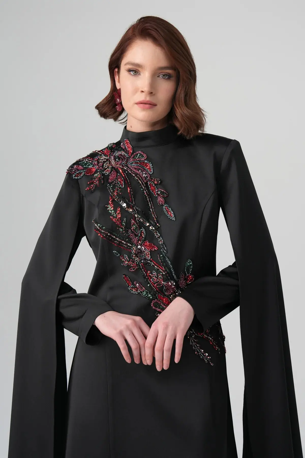 Zafira Embroidered Double-Sleeve Dress – Black, photo 3