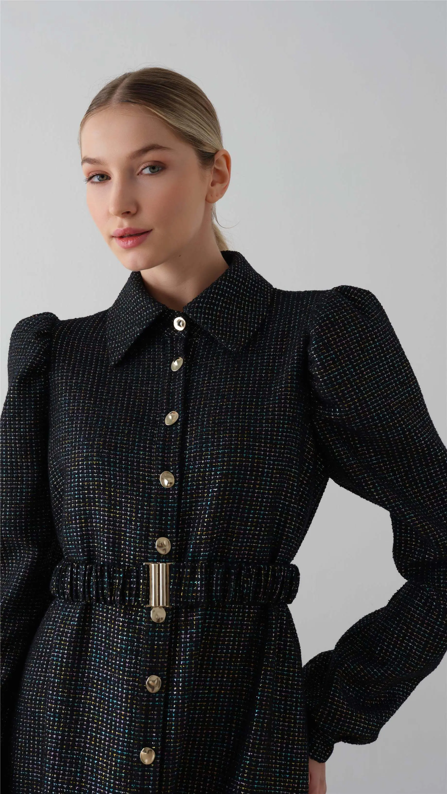 Belted Shirt-Collar Chanel Dress – Navy, photo 3