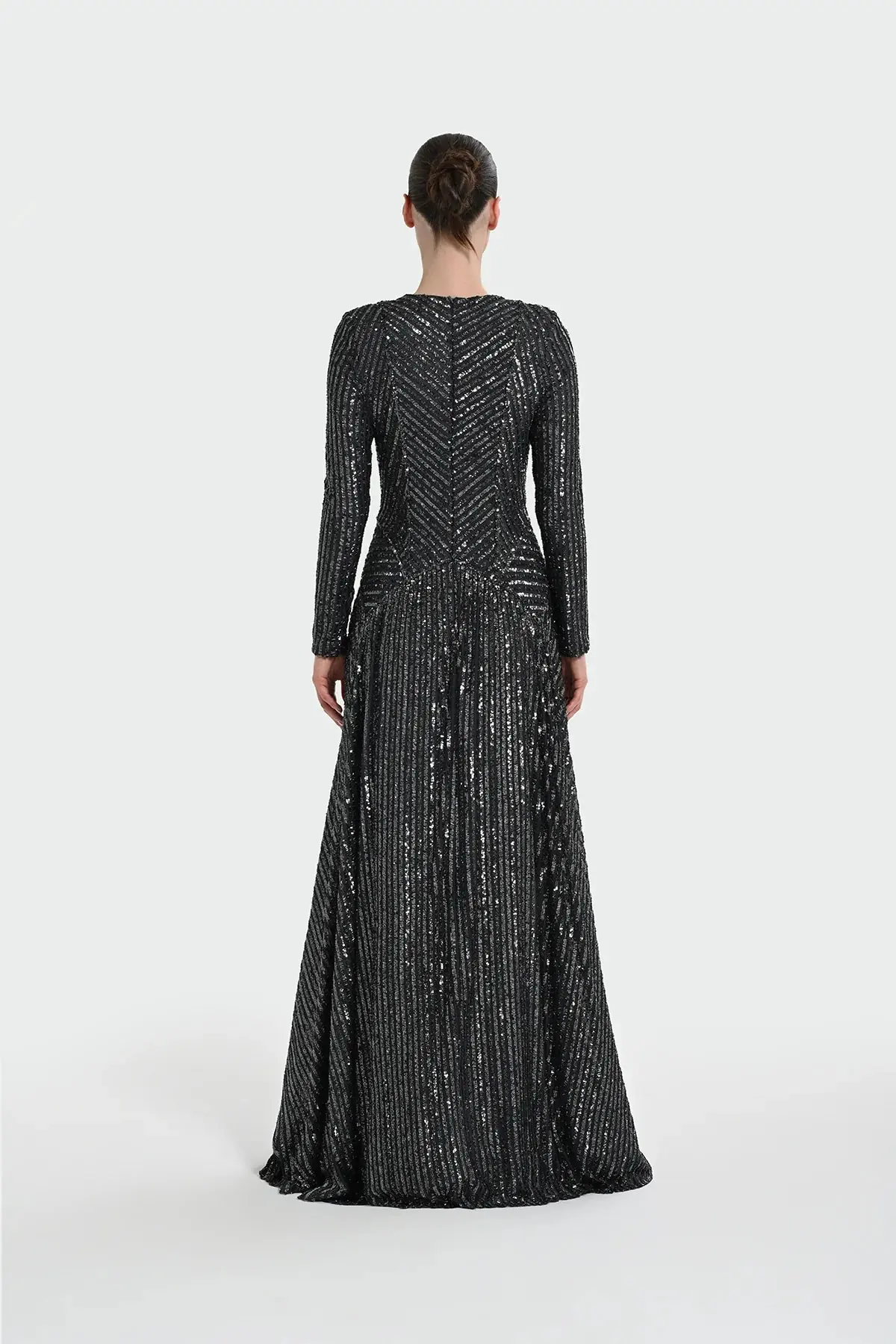 Chevron Sequin Evening Gown - Anthracite, photo 4