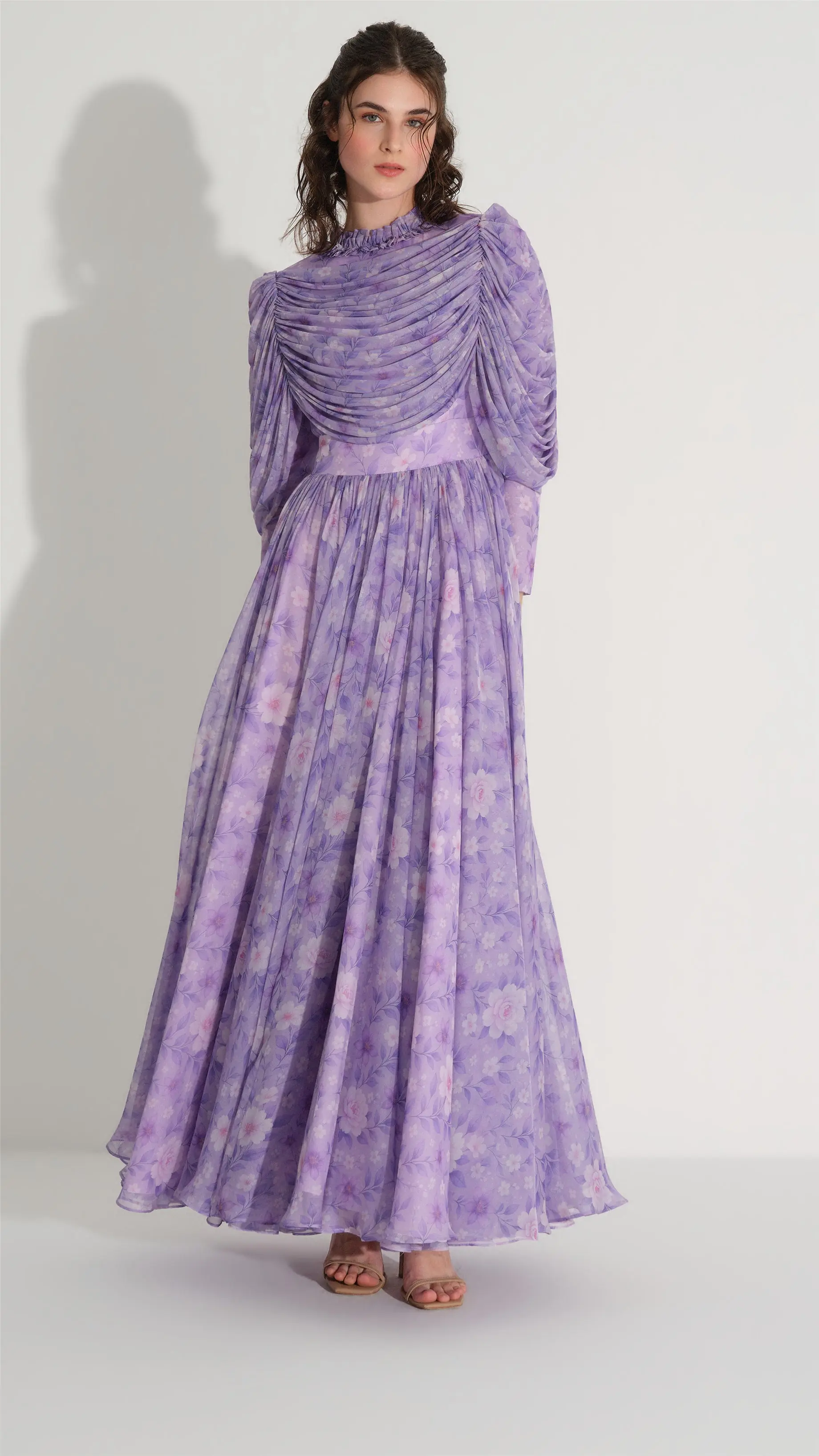 Tulle Detailed Chiffon Dress — Lila, photo 4