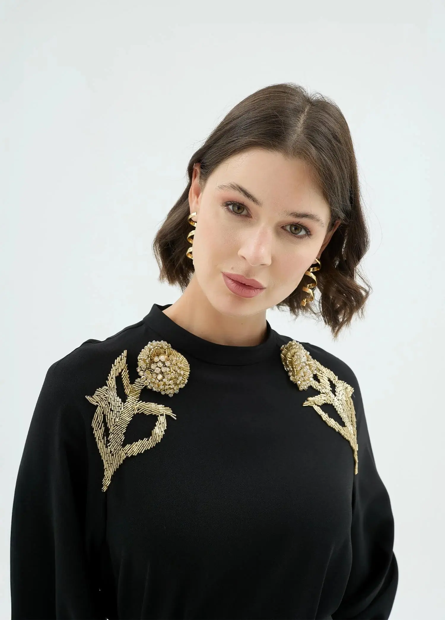 Rose Embellished Shoulder Dress – Black, photo 3