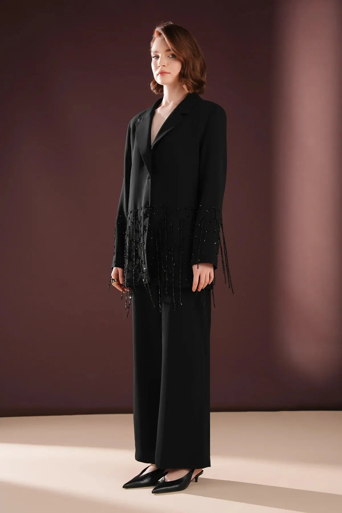 Morvella Embellished Fringe Suit – Black, photo 7