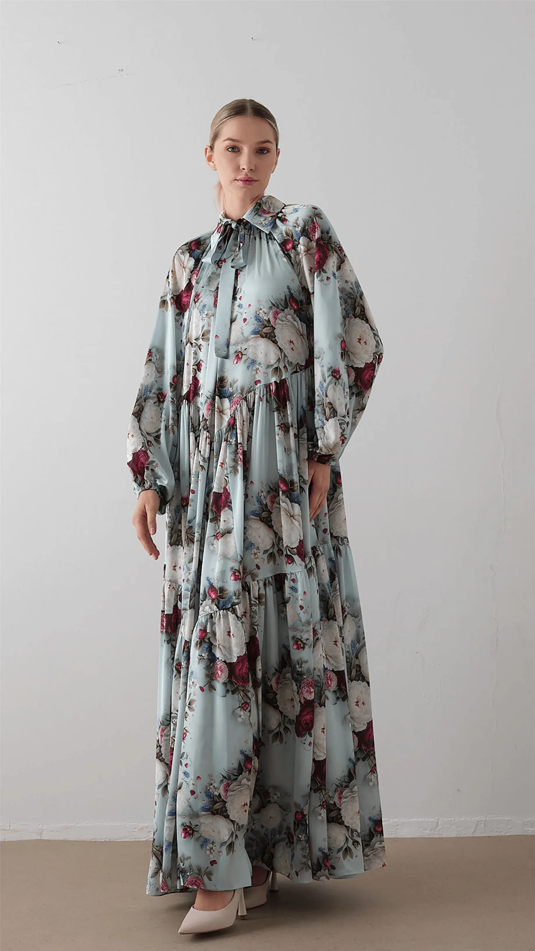 Bow Neck Chiffon Satin Dress – Forest Green, photo 4