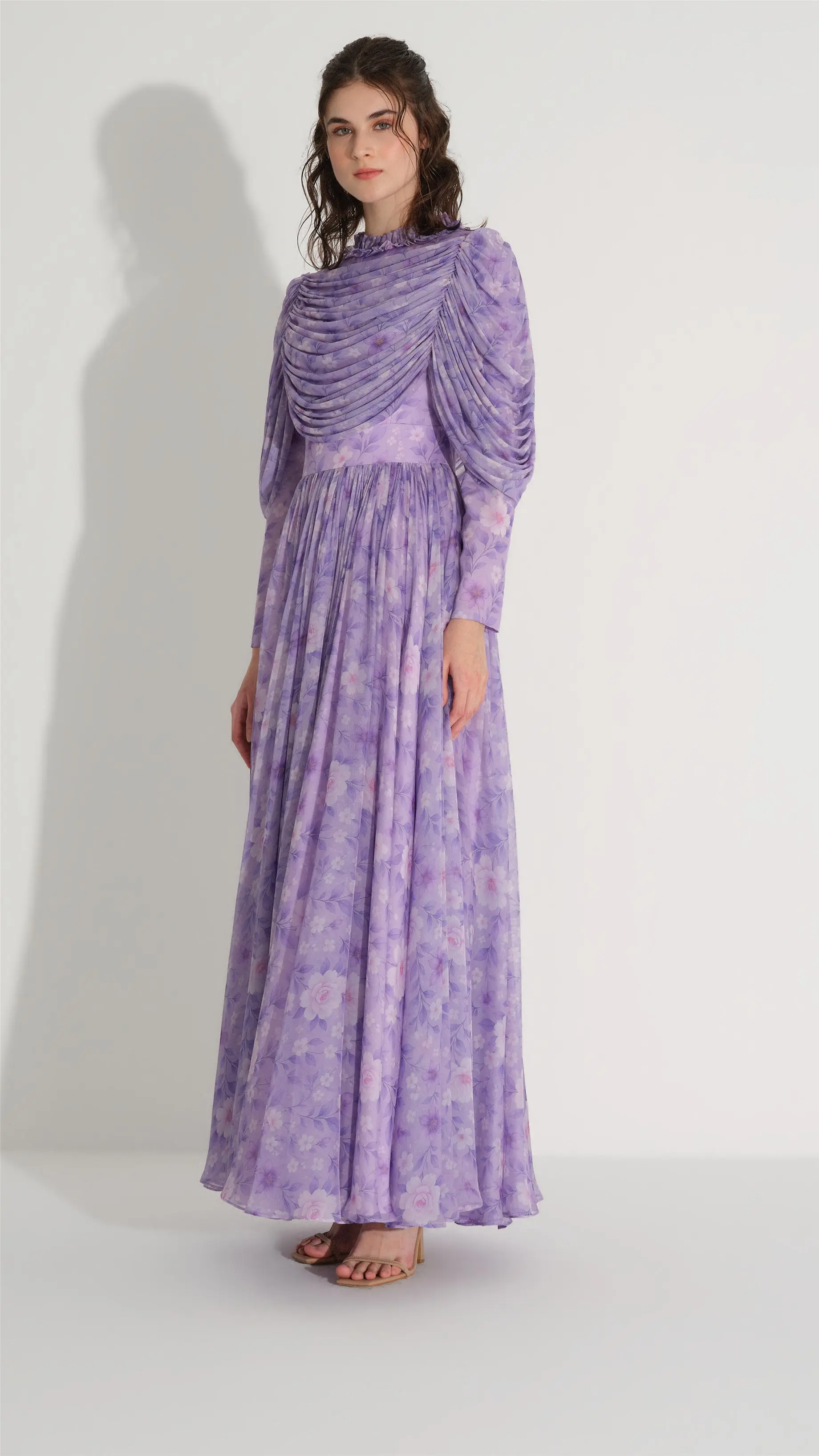 Tulle Detailed Chiffon Dress — Lila, photo 5