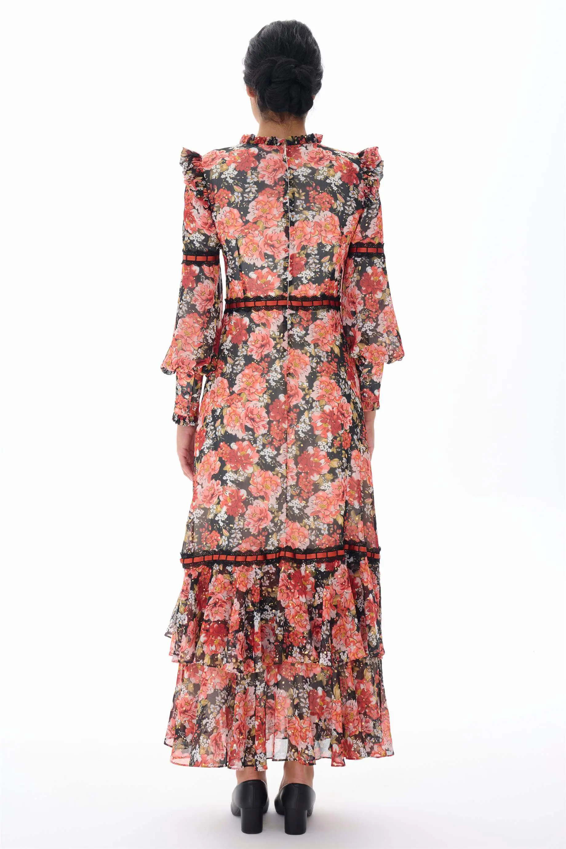 Yoryo Chiffon Foil Floral Dress – Black, photo 3