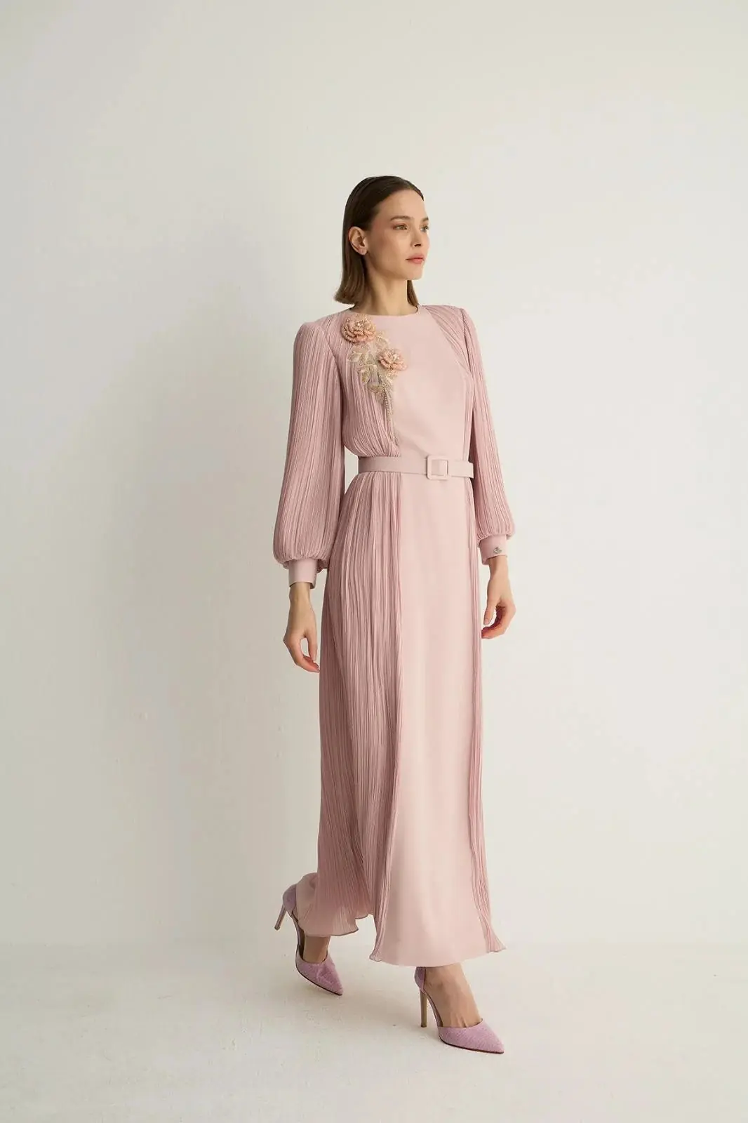 Rozanna Pleated Panel Dress – Powder Pink