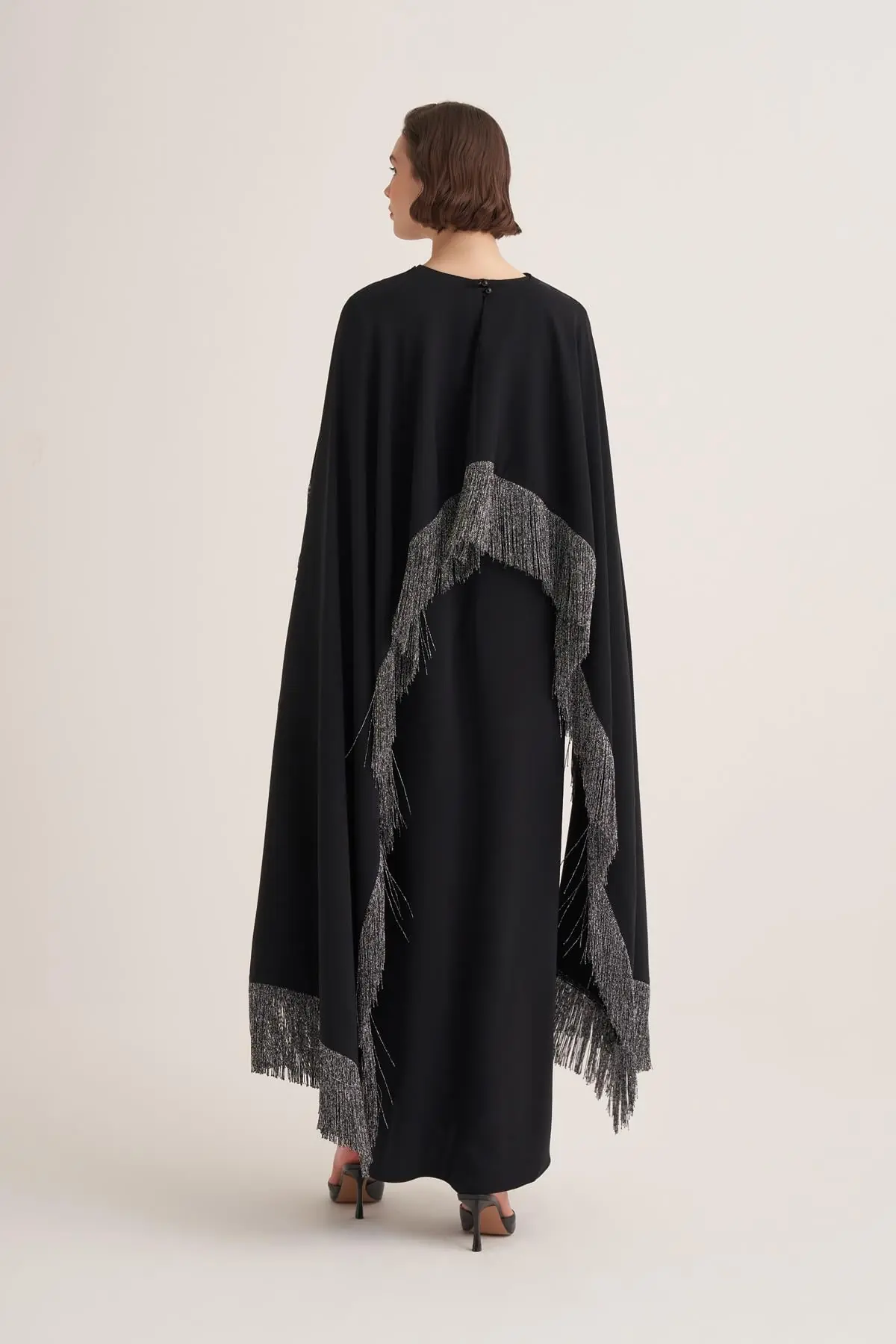 Milena Fringed Cape Maxi Dress – Black, photo 4
