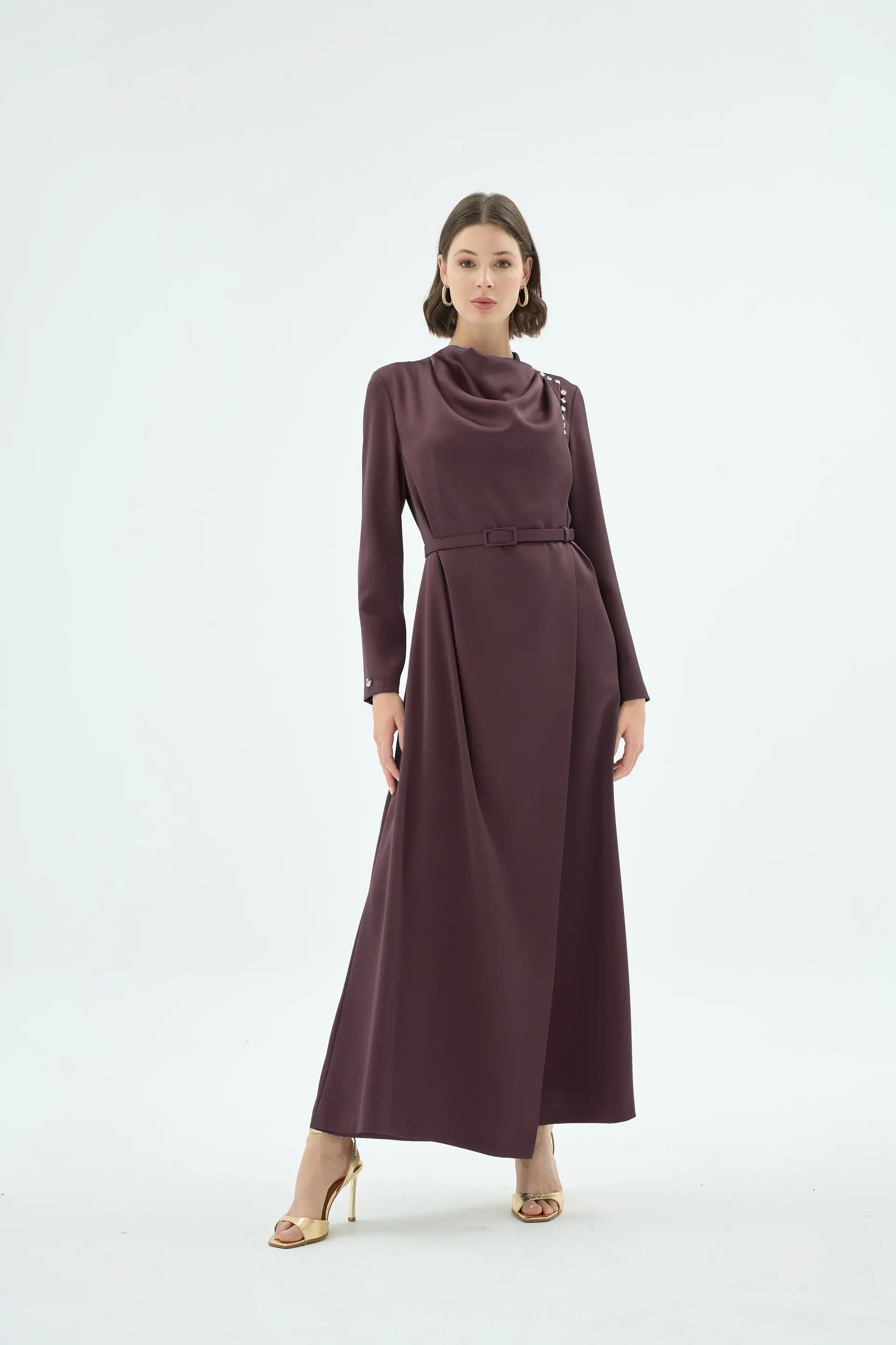 Natali Draped Dress – Brown