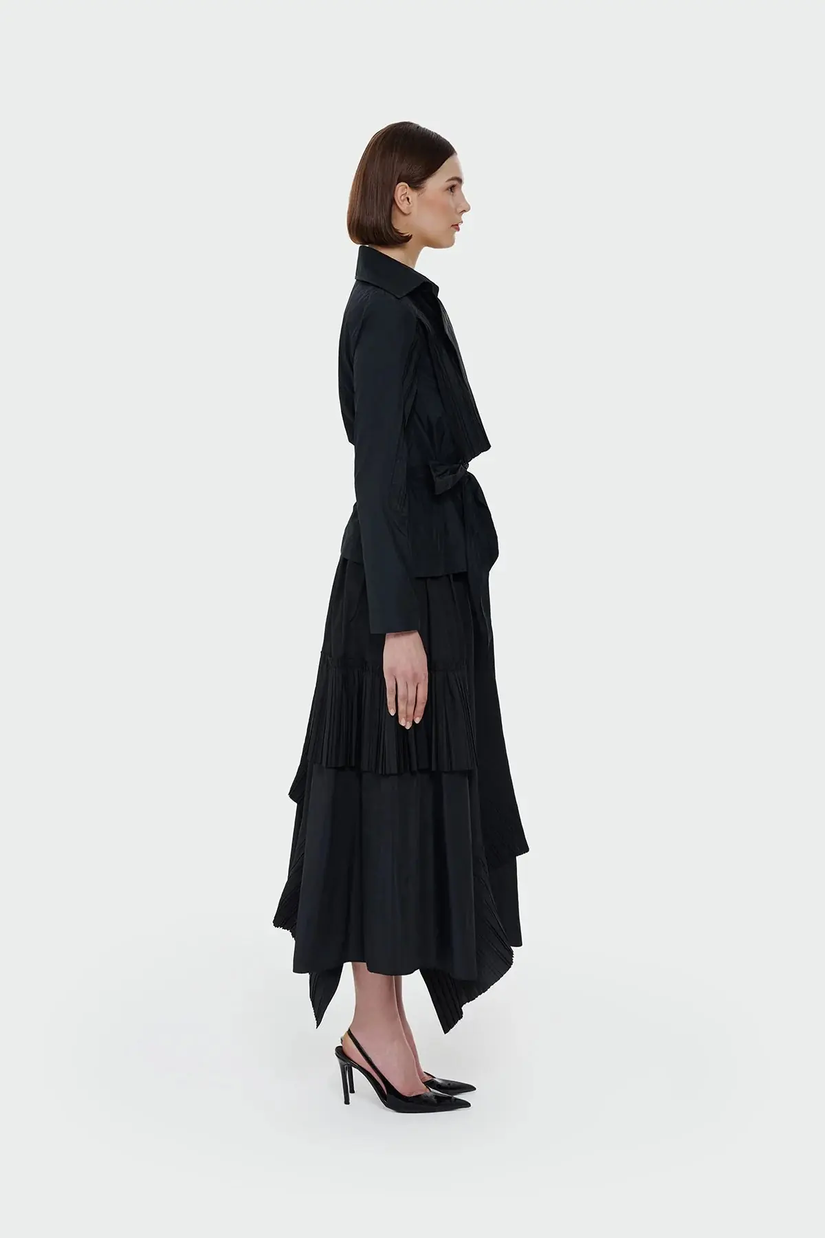 Pleated Detail Tie-Waist Jacket — Black, photo 3