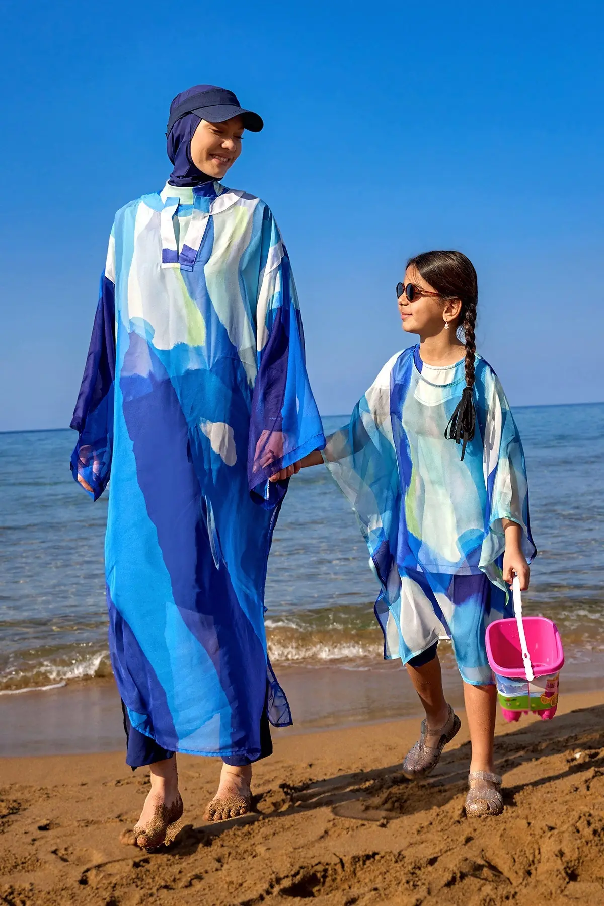 Marina Kids Beach Cover Up Chiffon Kimono - Blue